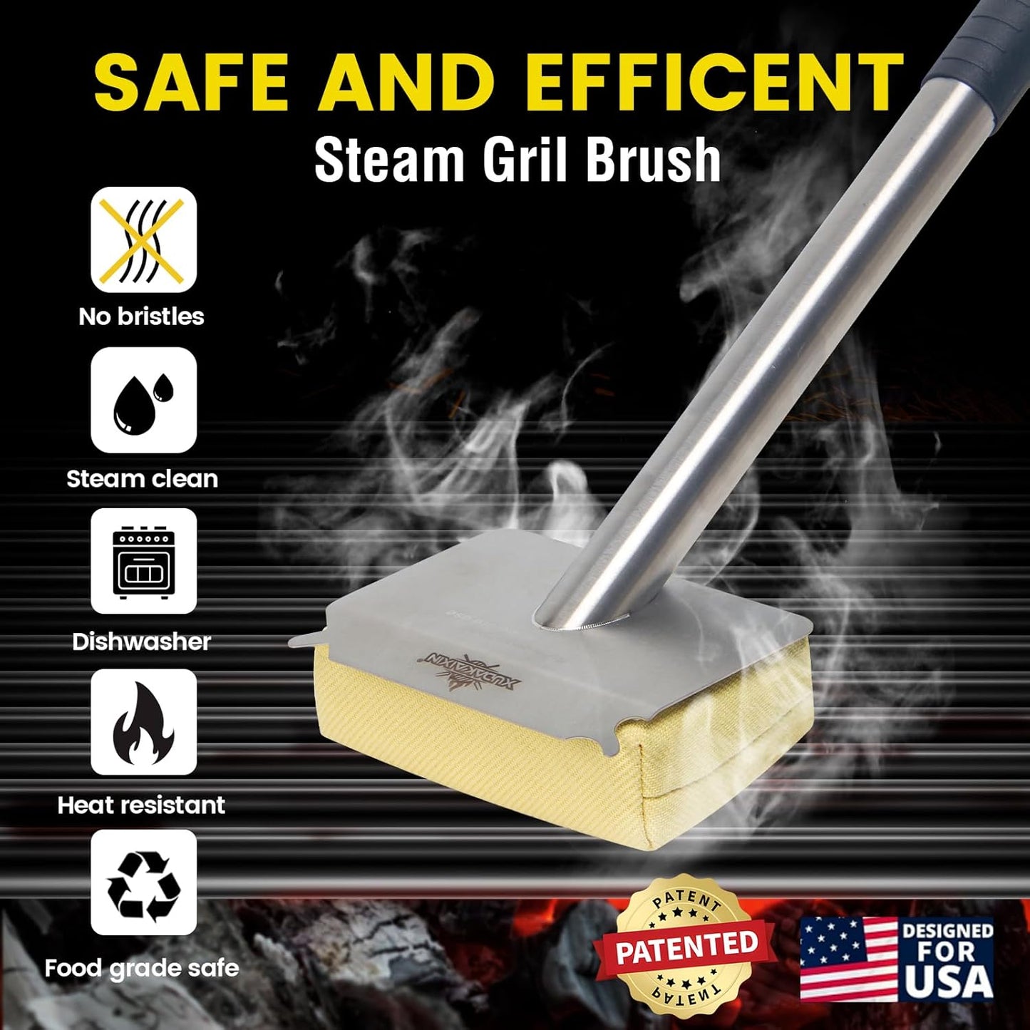 Grill Brush Bristle Free,(Only Replaceable Cleaning Head No Grill Brush)-Yellow