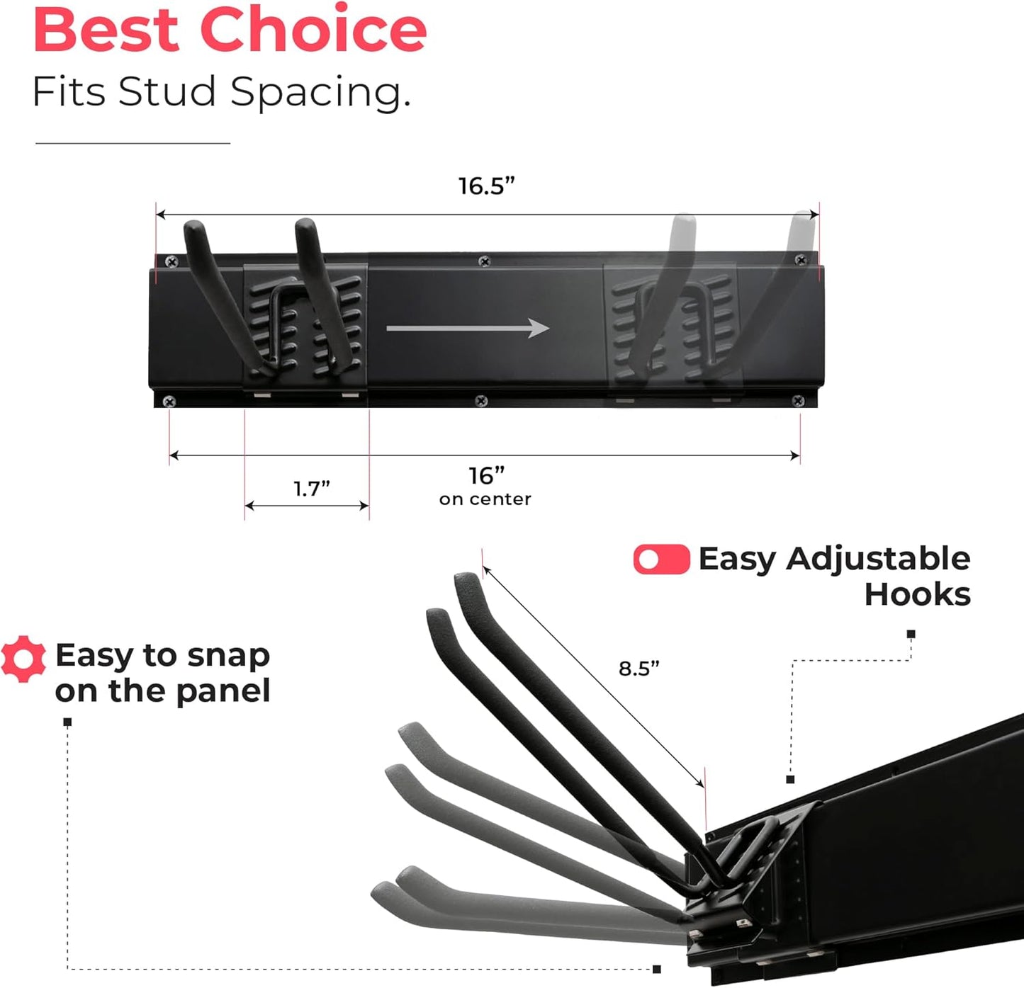 Garage Tool Organizer Wall Mount - 48 inches - Sturdy Storage Rack with Adjustable Hooks, Anti-Rust - Easy Installation, 300lbs Capacity - Garden Tool Organizer (03 Racks & 06 Hooks)