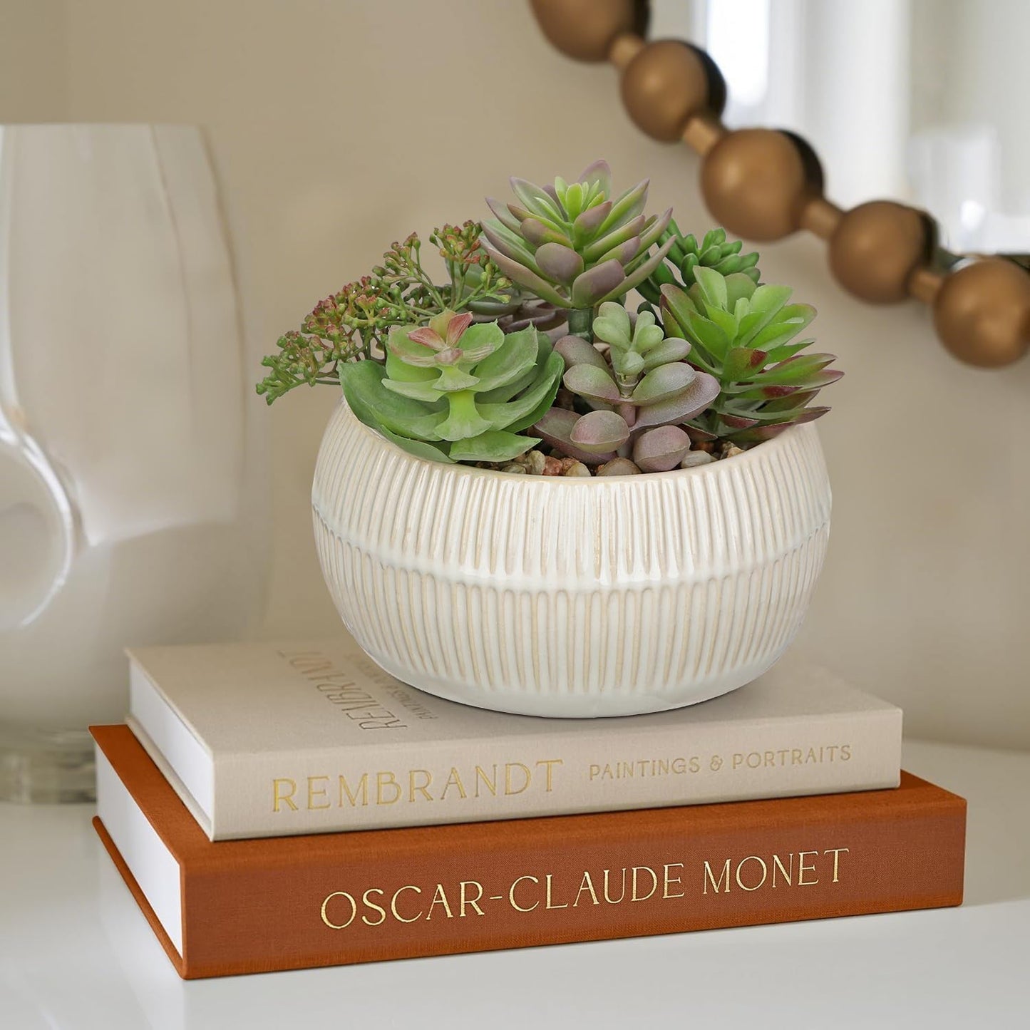 DILATATA Artificial Succulent Plants in Pot 5.5 Inch Fake Succulents Arrangement Potted Plant in White Ceramic Planter Bowl for Home Office Desk Shelf Living Room Bedroom Bathroom Decor