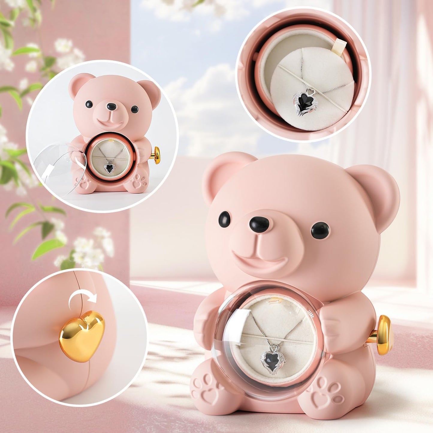 Cute Teddy Bear with Preserved Rose - A Real Rose Flower in Bear with Elegant Gift Box - Romantic Gift for Her in Mother's Day, Weddings, Anniversaries, and Bridal Showers (Champagne)