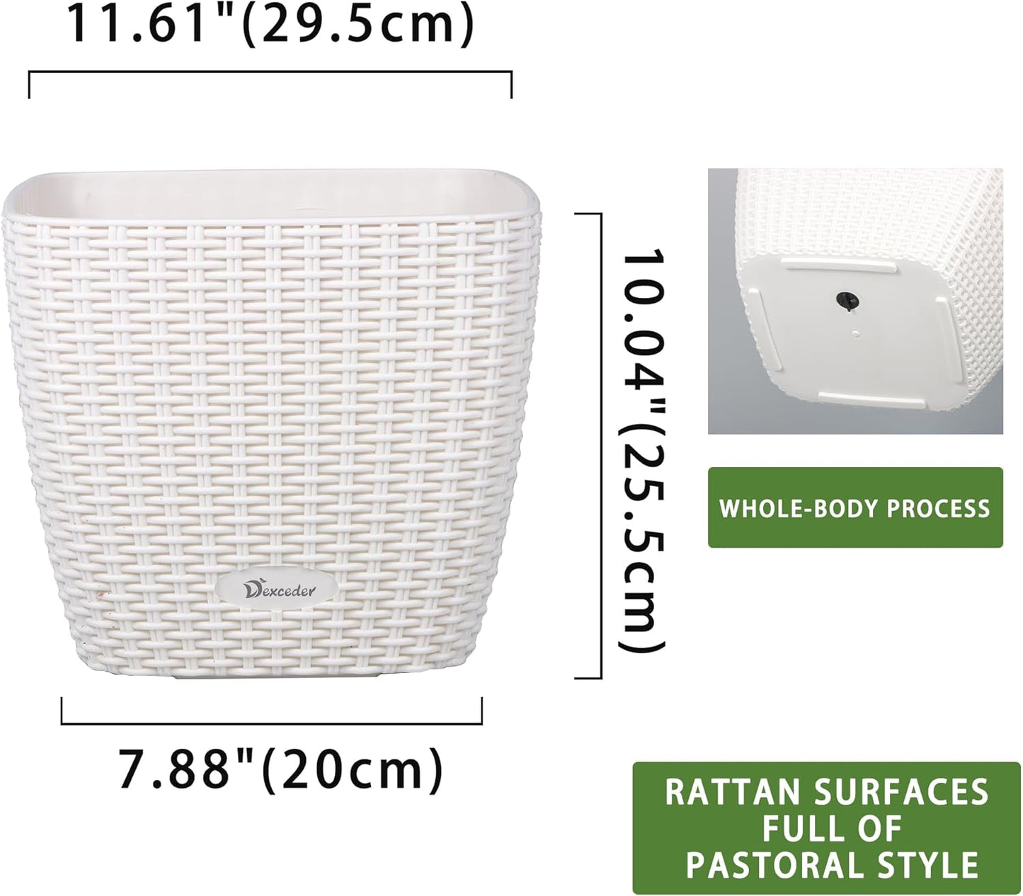 Dexceder 11x10 Self Watering Planter Indoor Outdoor, Inner Mat Design, Thickened Table Flower Plant Pot with Water Level Indicator (Ivory White Rattan)