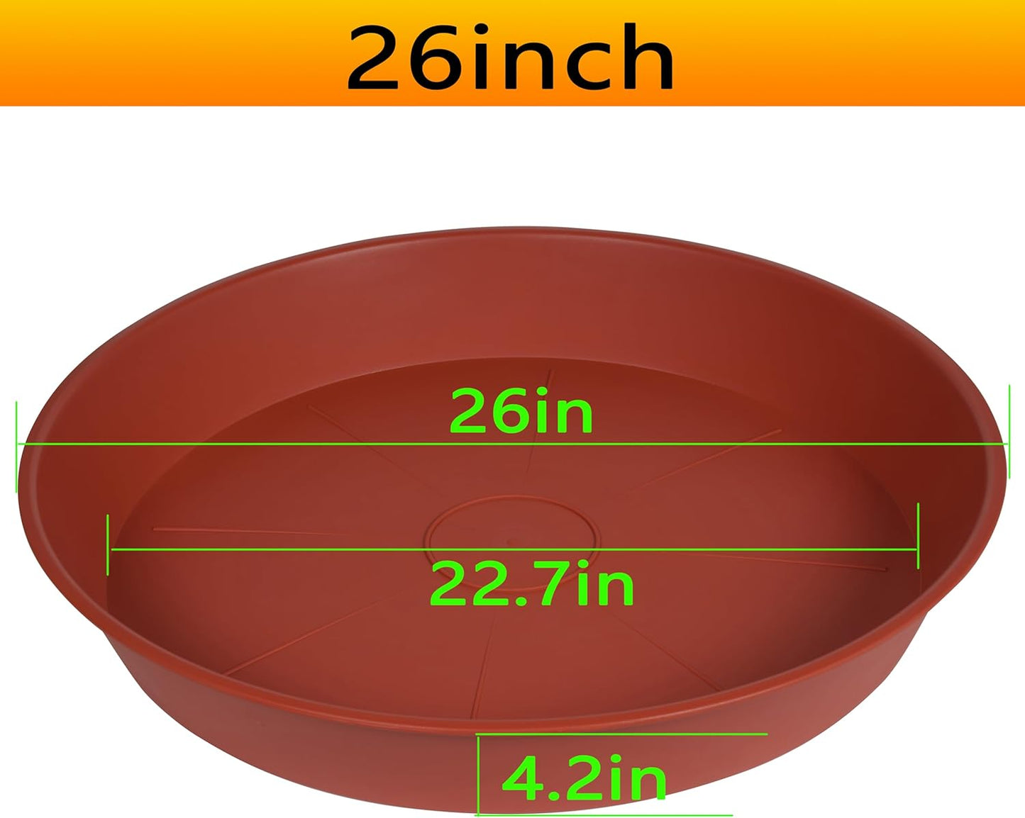 2 Pack of Extra Large Plant Saucer 24 26 inch (22.5 inch Base), 4.2" Depth, Plastic Birdbath Bowl for Indoors Outdoor, Deep Heavy Duty Plant Saucer Dish for Garden (26", Terracotta)
