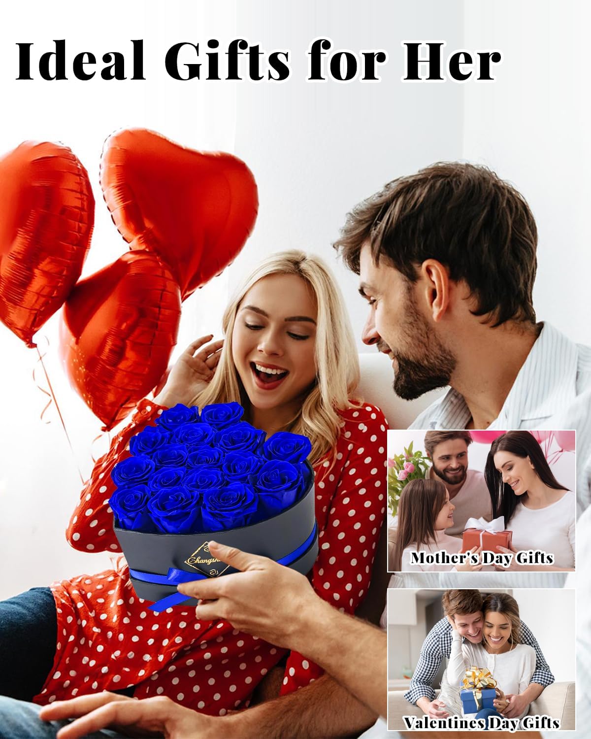 16 Flowers Forever Preserved Roses in Box, Forever Flowers Womens Birthday Gifts for Women Mothers Blue Rose Gift for Her Romantic Eternal Real Rose for Women Mom Wife