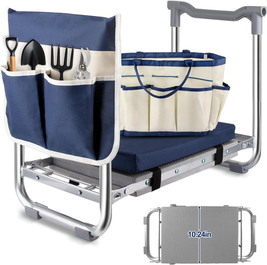 Garden Kneeler and Seat, Wider & Thicker Kneeling Pad Heavy Duty Foldable Garden Stool with Large Gardening Tool Pouch and Bag, Portable Garden Bench- Gardening Gifts for Women, Men, Seniors, Mom& Dad