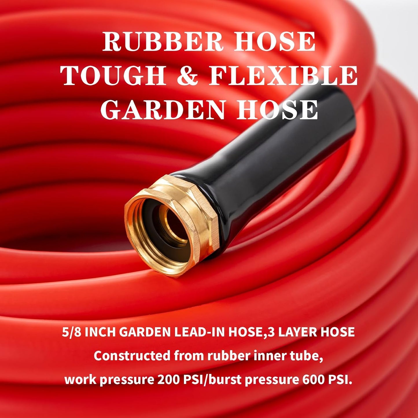 Garden Hose 15 ft x 5/8” Hot Water Hose, -50°F to 190°F,Burst 600Psi Flexible & Lightweight Upgraded Rubber Hoses,3/4” Solid Fittings for All-weather Outdoor Lawn & Garden