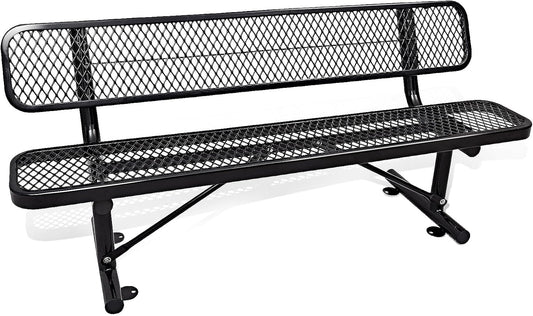 6FT Heavy Duty Park Bench with Back Portable Frame, Outdoor Metal Park Bench with Backrest, Steel Mesh Outdoor Bench for Garden, Lawn, Patio, Porch, Park, Yard (Black, 72.4" L x 23.2" W x 32.5" H)