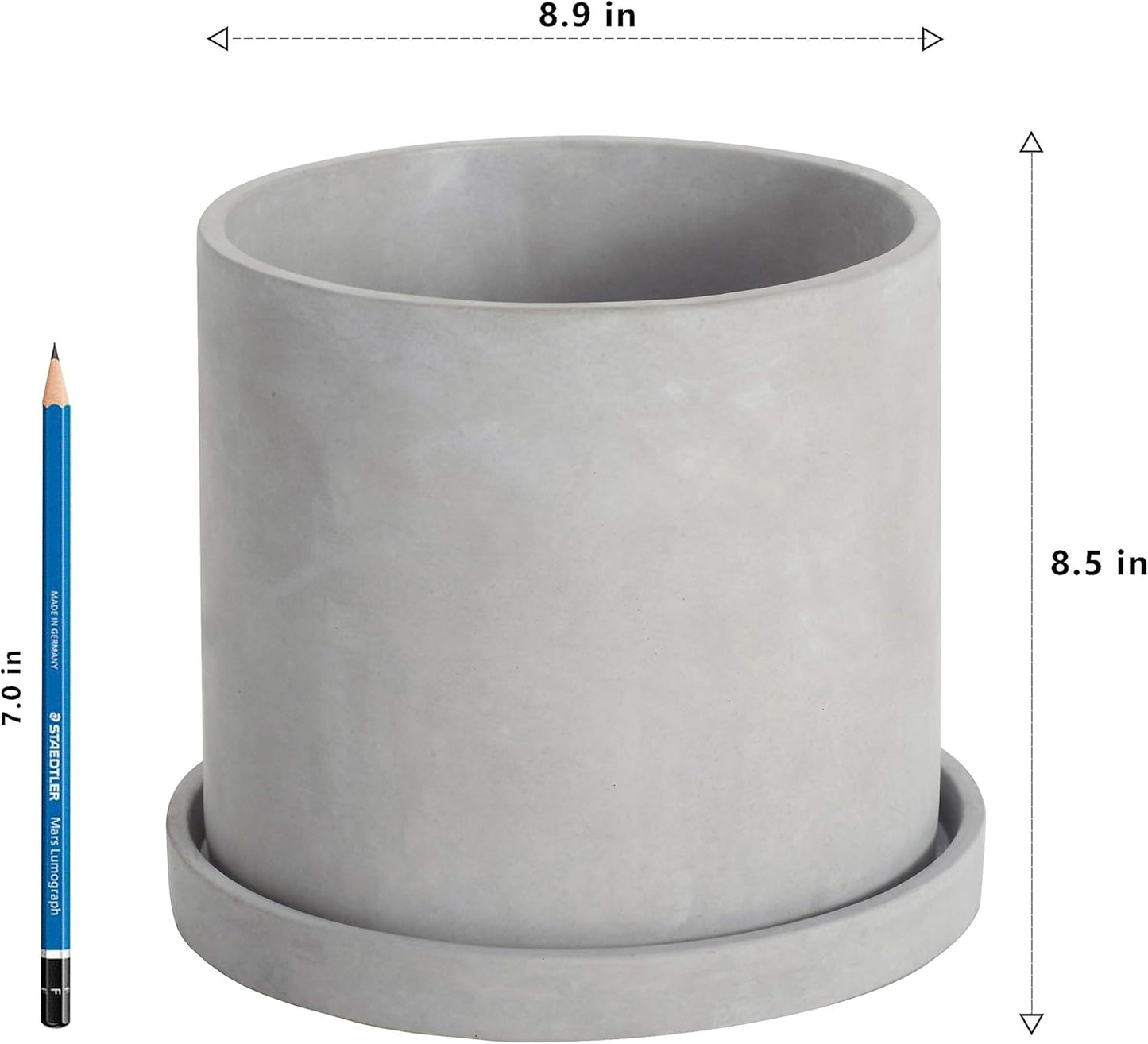 Ekirlin 9 Inch Flower Plant Pot Indoor - Grey Cement Garden Planter Concrete Planter with Drain Hole Saucer, Modern Succulents Containers for Home Decor, Office & Outdoor