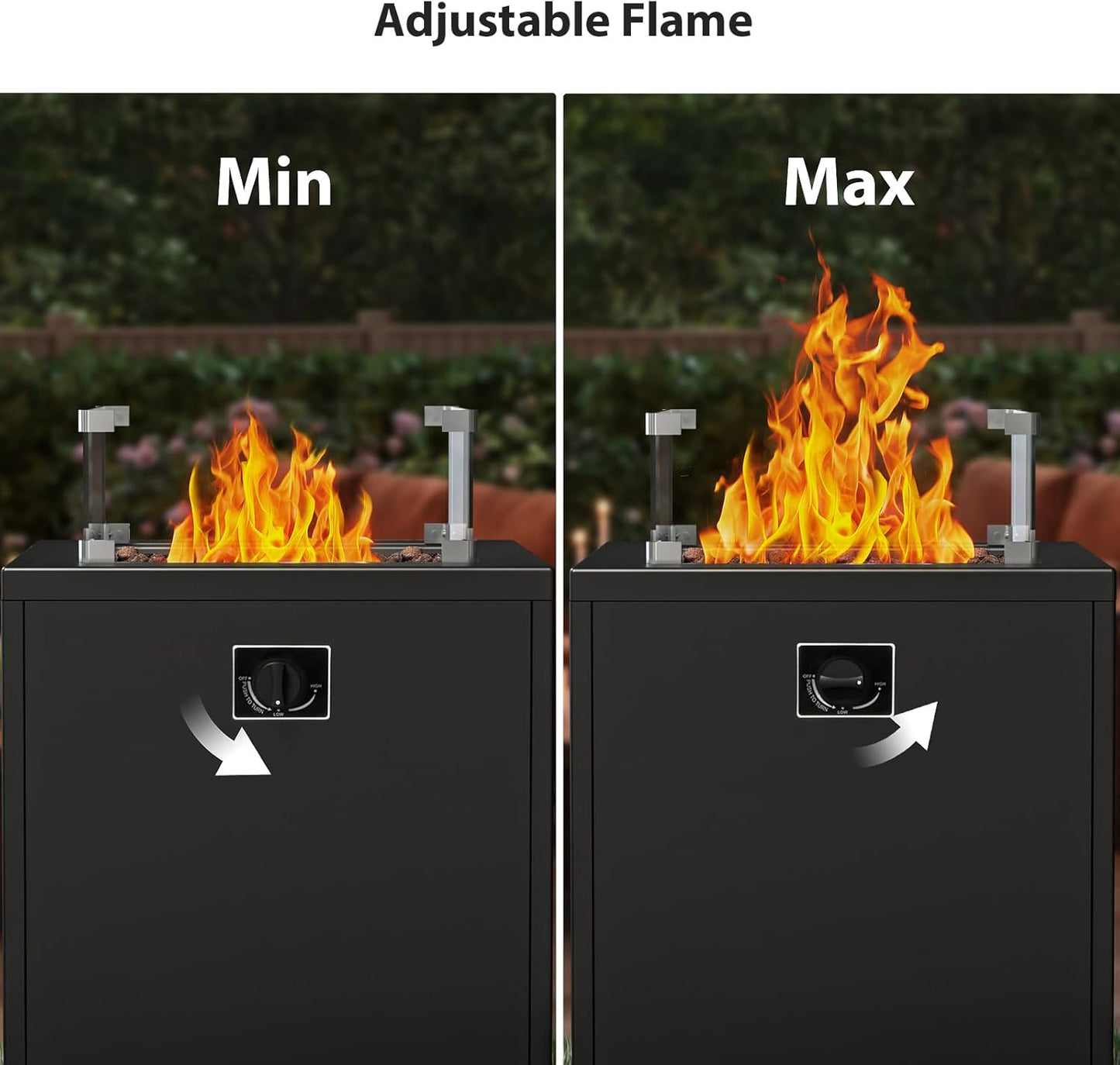 Fire Pit Table Propane Smokeless Fire Pit Outside Heater Patio with Lava Rocks，Glass Wind Guard and Cover,20" Square Fire Pit Table for Balcony Garden Outdoor Camping Deck Backyard,Black