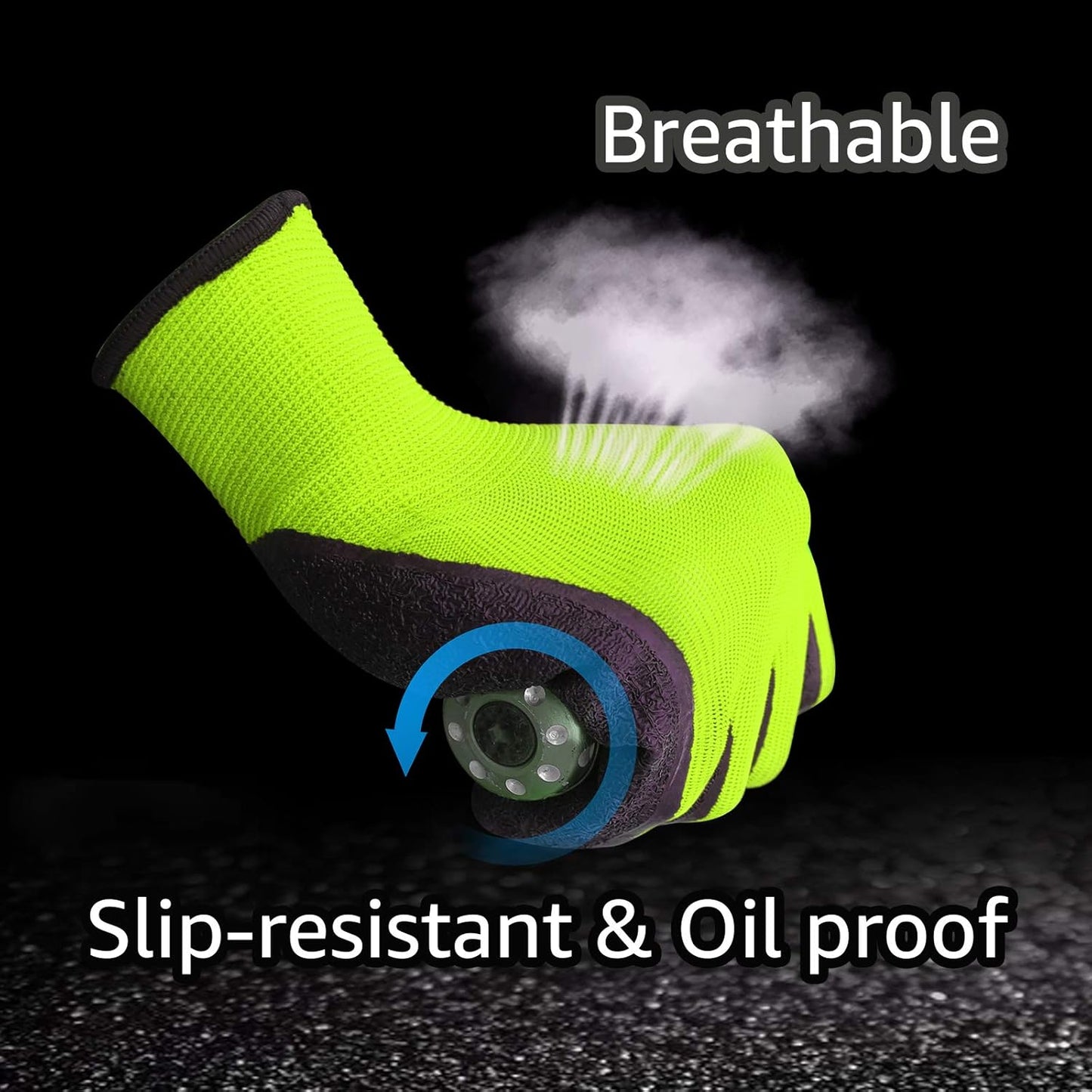 Evridwear Crinkle Latex Rubber Hand Coated Safety Work Gloves for Men Women General Multi Use Construction Warehouse Gardening Assembly Landscaping (Medium,Green- 12Pair)