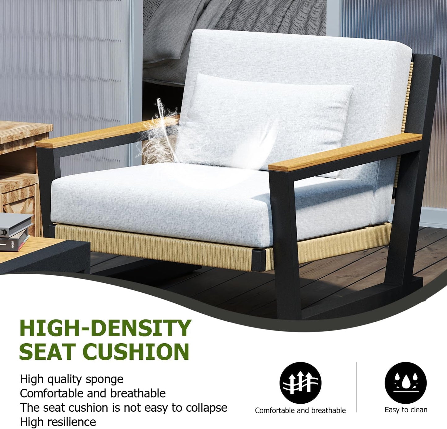 Aluminum Outdoor Patio Furniture Set 5 Seat, Patio Conversation Set with Durable Mesh Rope Weaving, Wide Armrests and Seats, Metal Sofa Set for Patio Yellow