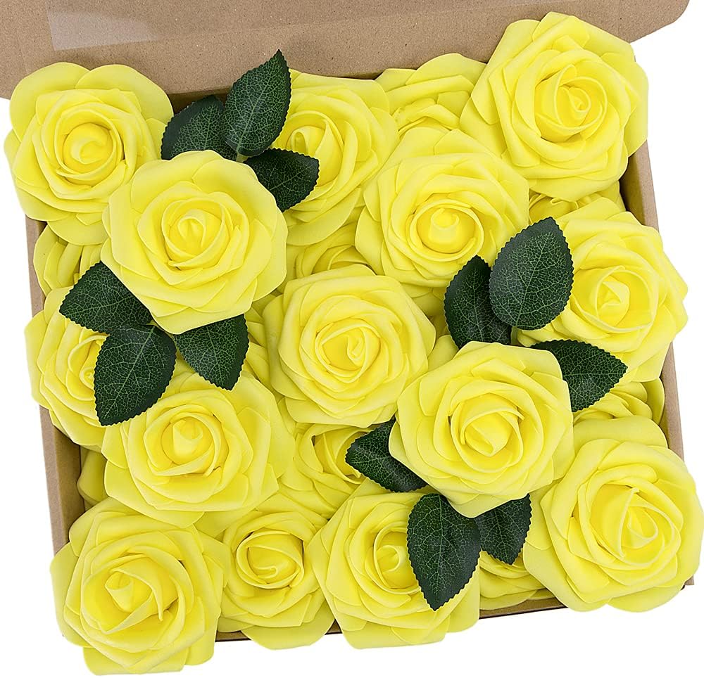 N&T NIETING Artificial Flowers, 25Pcs Fake Flowers Roses Perfect for DIY Wedding Bouquets Centerpieces Bridal Shower Party Home Flower Arrangement Easter Flower Decorations, Yellow