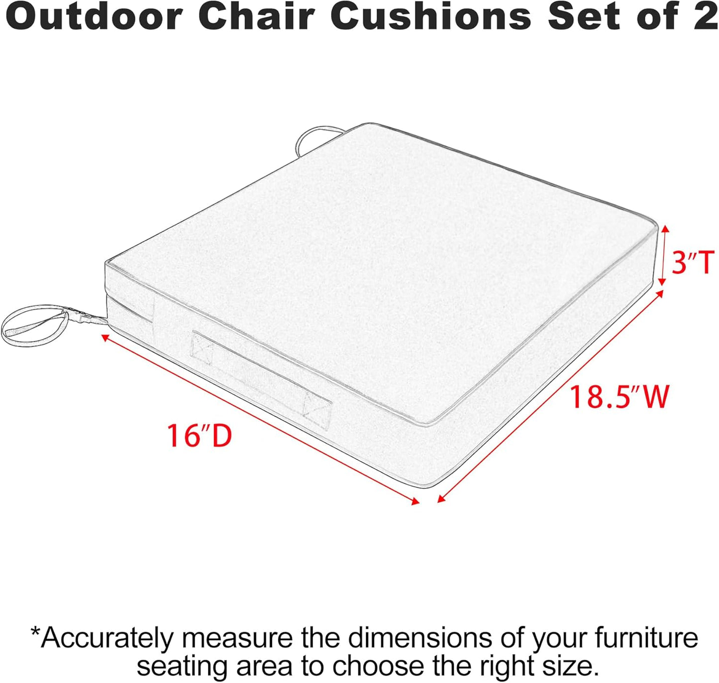 Favoyard Patio Chair Cushions 18.5 x 16 x 3 Inch Waterproof Outdoor Seat Cushions for Patio Furniture 3-Year Color Fastness Garden Sofa Couch Chair Pads with Handle & Adjustable Straps Set of 2, Beige