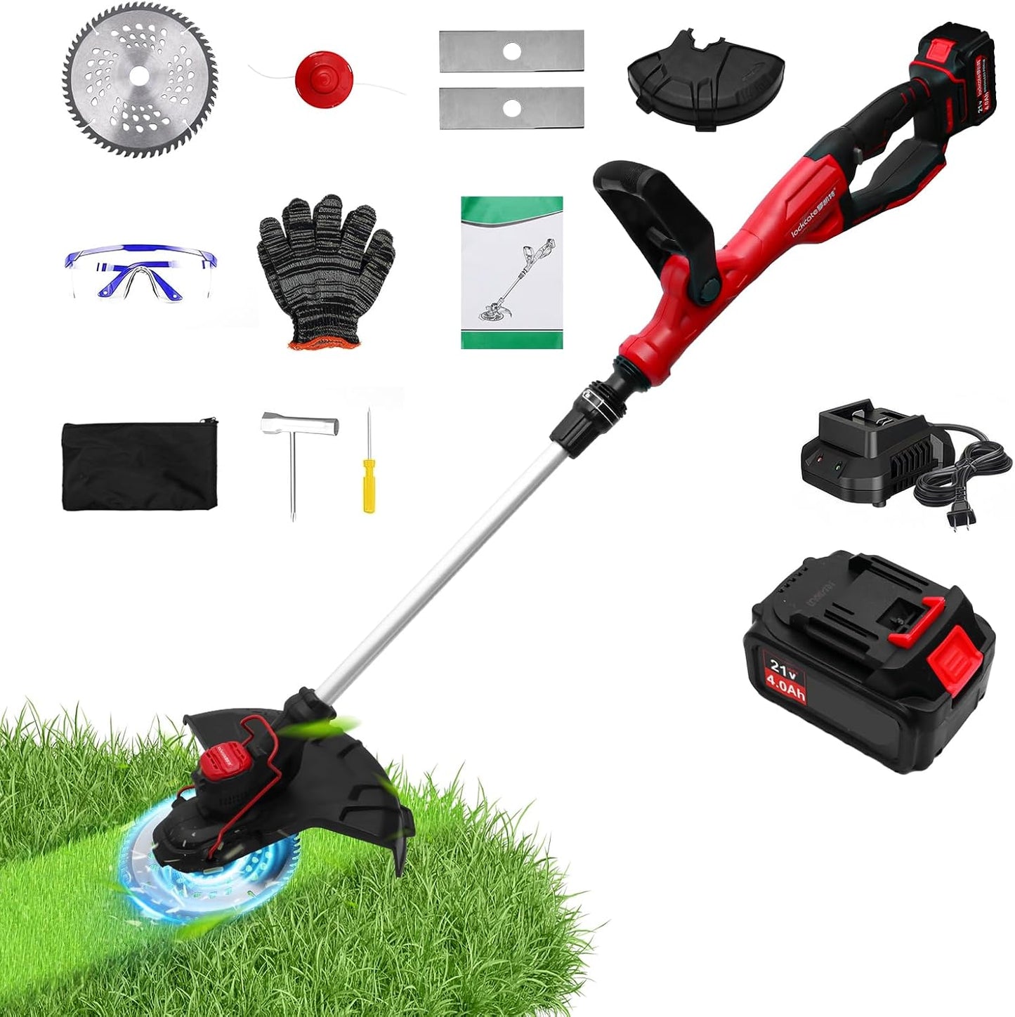 ALSO GO 20V Weed Wacker Cordless, 14" Weed Eater Battery Powered, 500W Brushless Motor, 4.0Ah Battery, 18000RPM, Lightweight Lawn Edger Grass Trimmer for Lawn Garden Yard