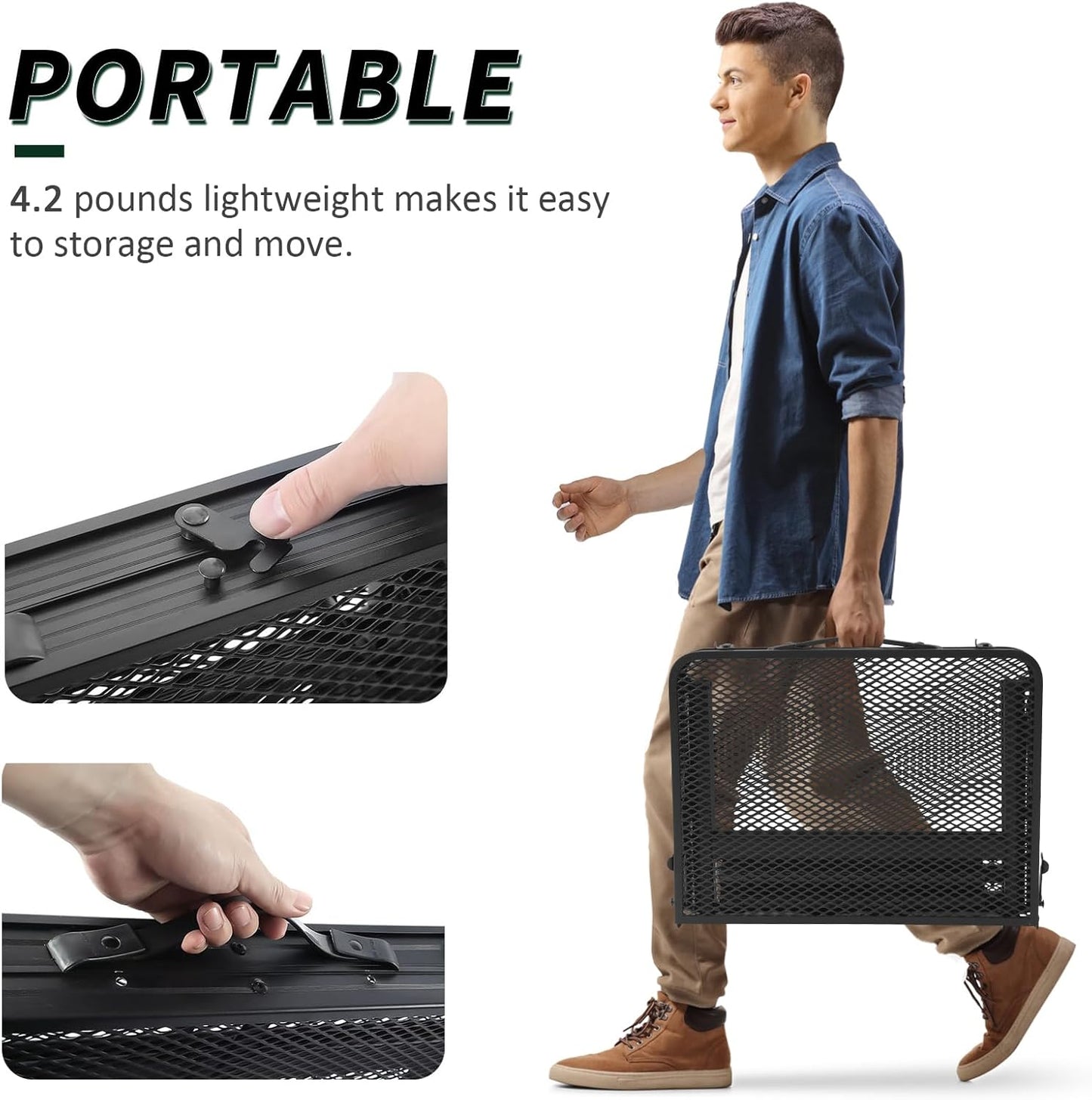 Folding Table, 2x1.3 FT Camping Table with Mesh Desktop,Folding Grill Table with Mesh Bag,Portable Outdoor for Picnic,Camping,BBQ,Beach(Black)