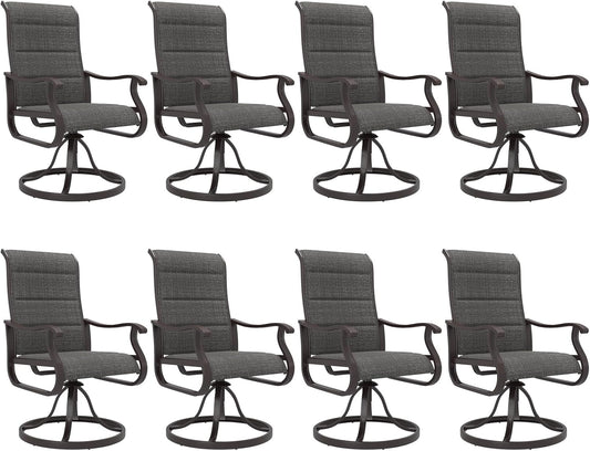 Amopatio Padded Patio Swivel Chairs Set of 8, Outdoor Dining Chairs with Ultra Soft Textilene High Back Seat & Metal Rocker Frame, for Backyard Deck Lawn Garden, Dark Grey