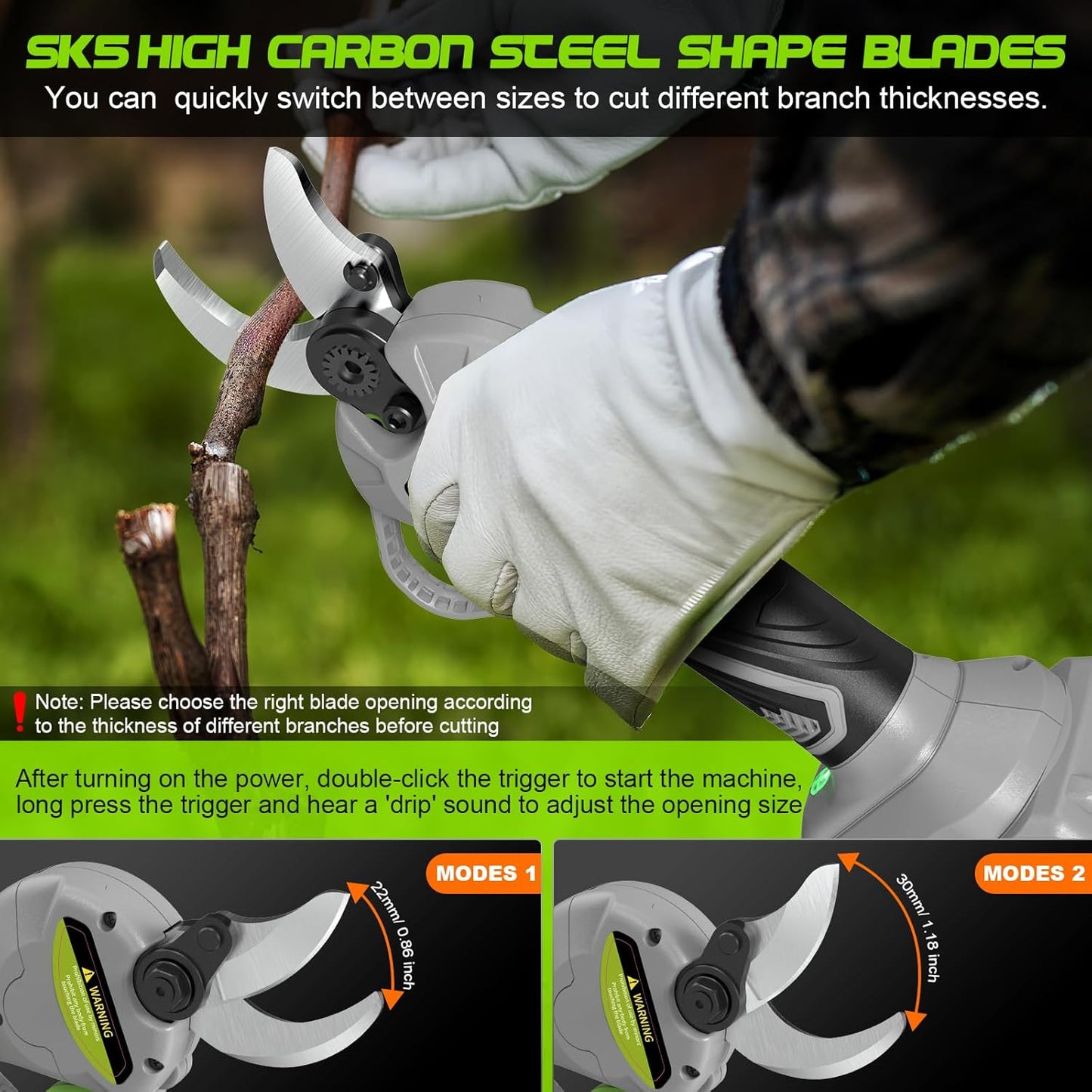 2 In 1 Pole Pruning Shears Cordless (2025 Upgraded), Electric Pruning Shears with LCD Display, 30mm Cutting Diameter Pole Pruners for Tree Trimming, with 2 Pack 2.0Ah Batteries and Goggles