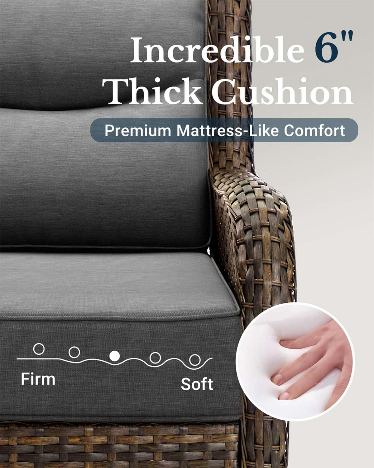 HILLGA Luxury Patio Furniture Set with 6-inch Thick Cushion, Outdoor Loveseat and High Back Swivel Rocker Patio Chairs, 6PCS Wicker Conversation Set for Deck Yard and Poolside, Dark Grey (V2)