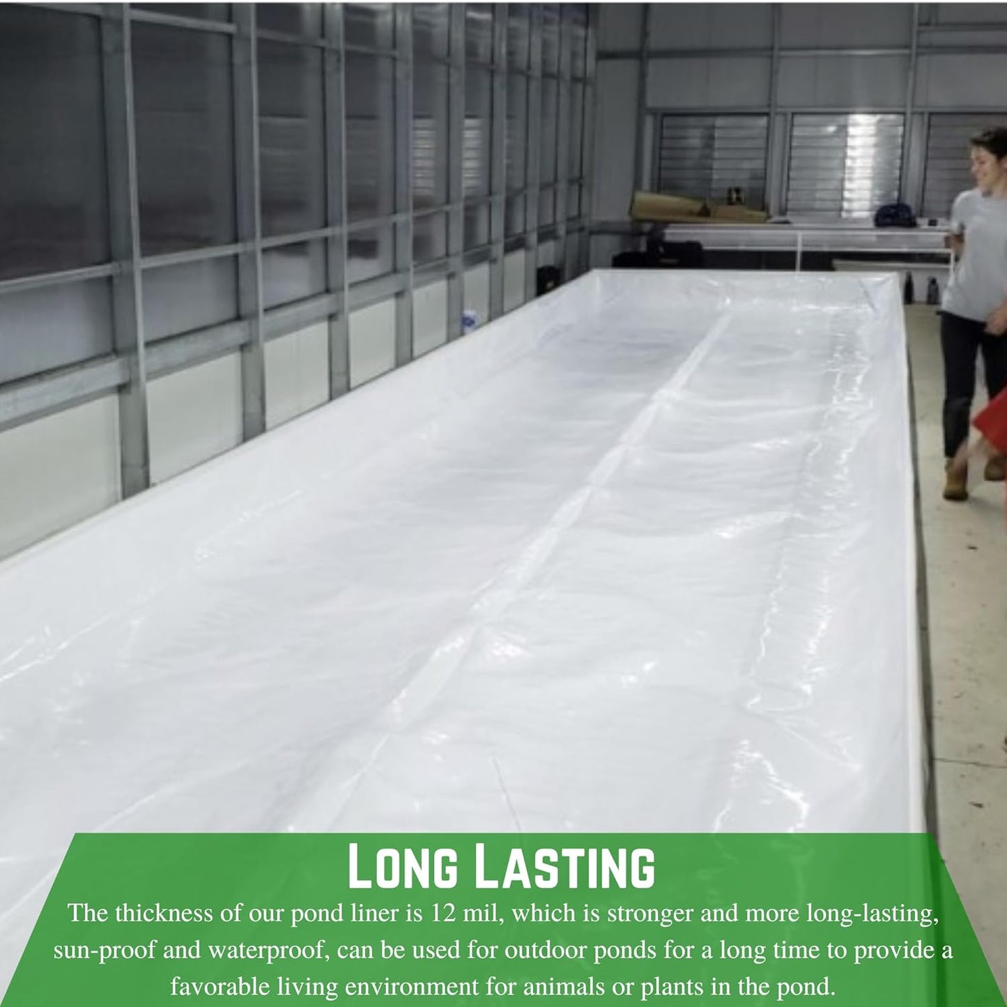 Farm Plastic Supply - 12 Mil String Reinforced Black/White Pond Liner - 12 Mil Fish Pond HDPE Liner, Pond Liners for Outdoor Ponds, Koi Ponds, Garden Fountain, Containment Liner (12' x 40')