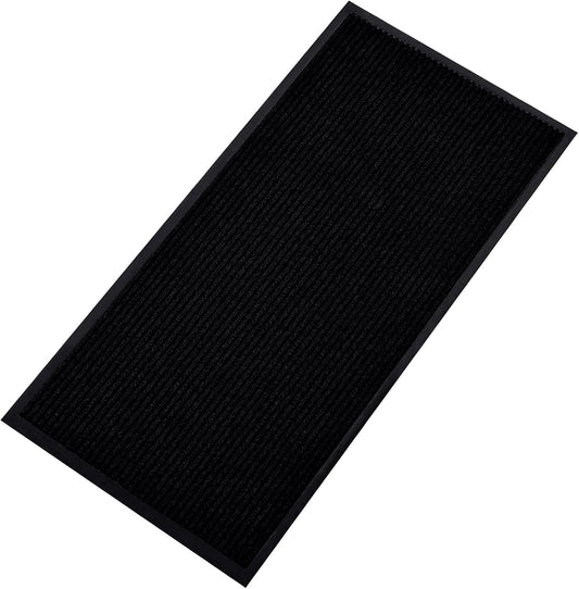 fani Heavy Duty Large Outdoor Indoor Entrance Black Doormat Waterproof Low Profile Entrance Rug Front Door Mat Patio Anti-Skid Rubber Back, 48x96 inch (Jet Black)
