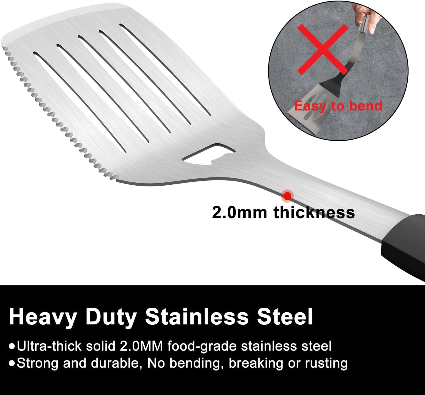 Grill Tools BBQ Accessories Set of 2, 15.8'' Heavy Duty Stainless Steel Grill Utensils with Grill Spatula and Fork, Full Tang Silicone Handle, Outdoor Grilling Tools Barbecue Accessories