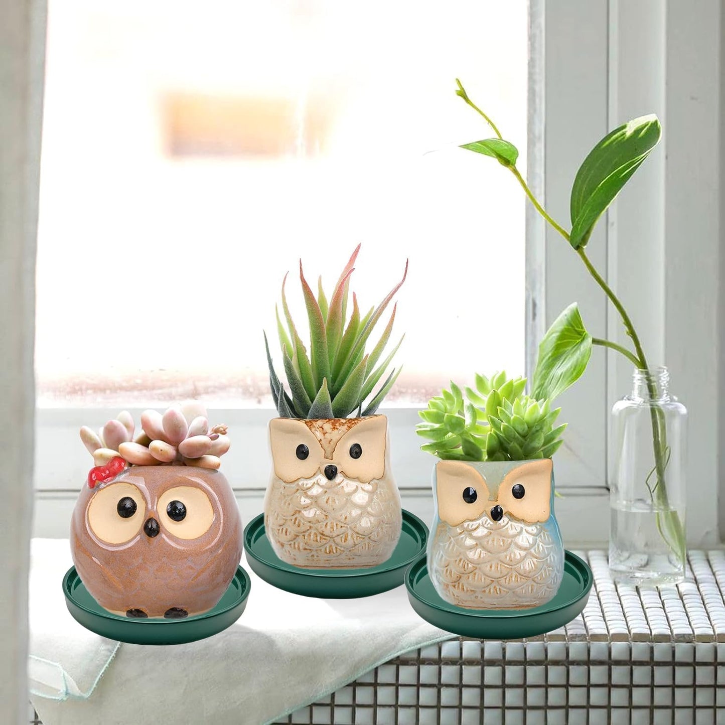 4 Pack Ceramic Plant Saucer Pot Tray 4 Inch, Planter Saucers 4 5 6 7 8 9 10 11 12 13 Inch for Indoors Outdoor, Durable Sturdy Flower Drainage drip Water Tray for Glazed Pots Base ((4.5"/4.1"-Green)