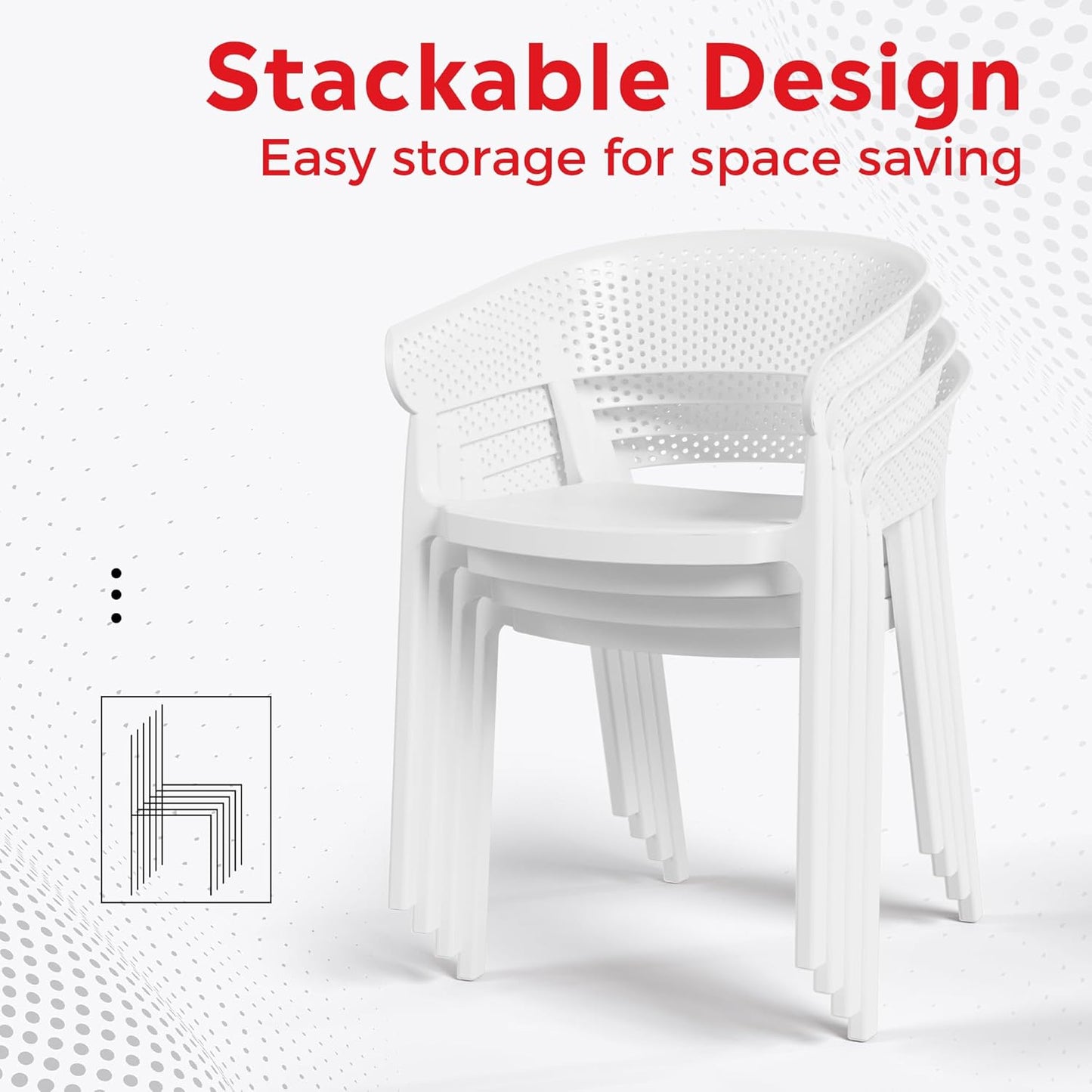 Dining Table Set for 4, HDPE Patio Round Dining Table and Stackable Chair, Kitchen & Dining Room Sets All Weather for Backyard Porch Poolside, White