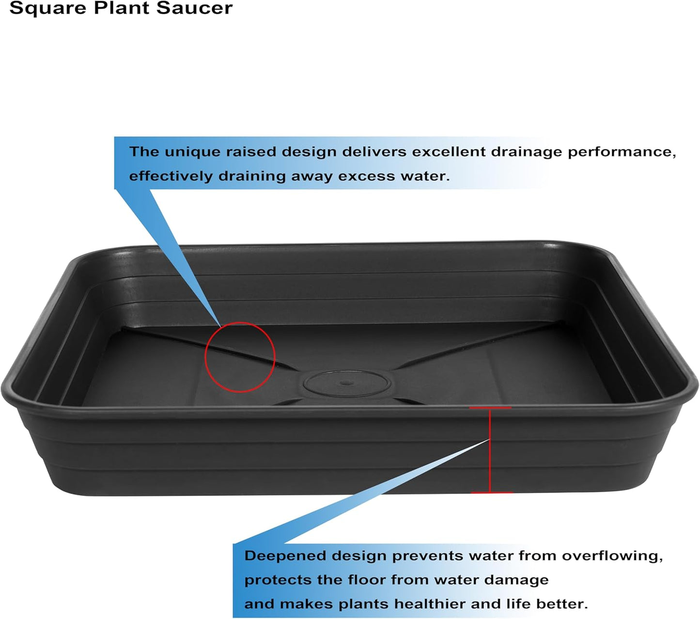 4 Pack Square Plant Saucer Tray 10 inch, 6 8 10 12 14 16 18 20 inch Heavy Duty Plastic Square Plant Saucers for Indoors Outdoor, Flower Planter Drip Trays for Pots, Seed Starting Tray