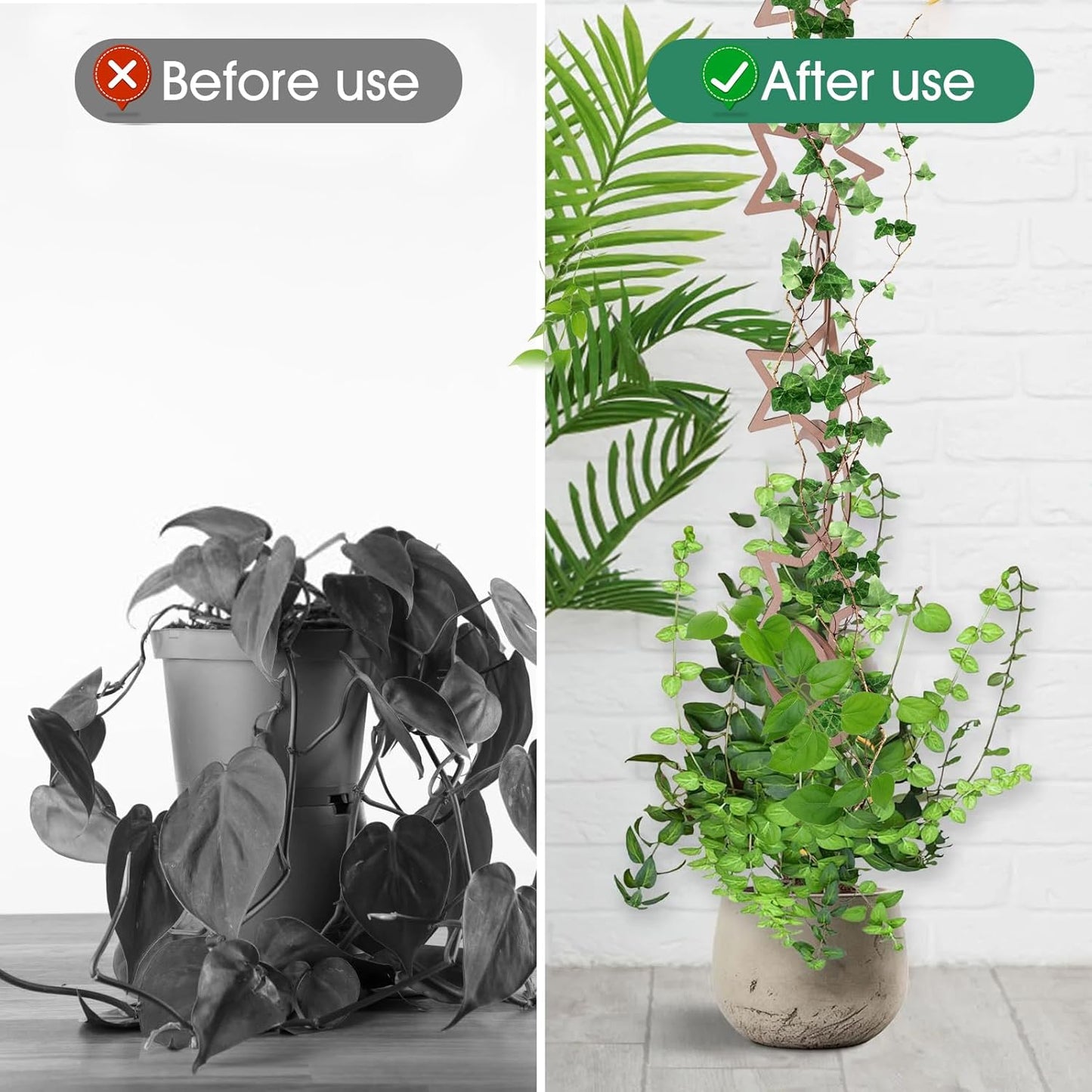 20pcs Chain Trellis for Climbing Plants, HSSZXFR DIY Plant Climber Support for Vines and Garden Wall Trellis, Indoor and Outdoor Accessories for Monstera Pothos Ivy Flower (Star and Moon)