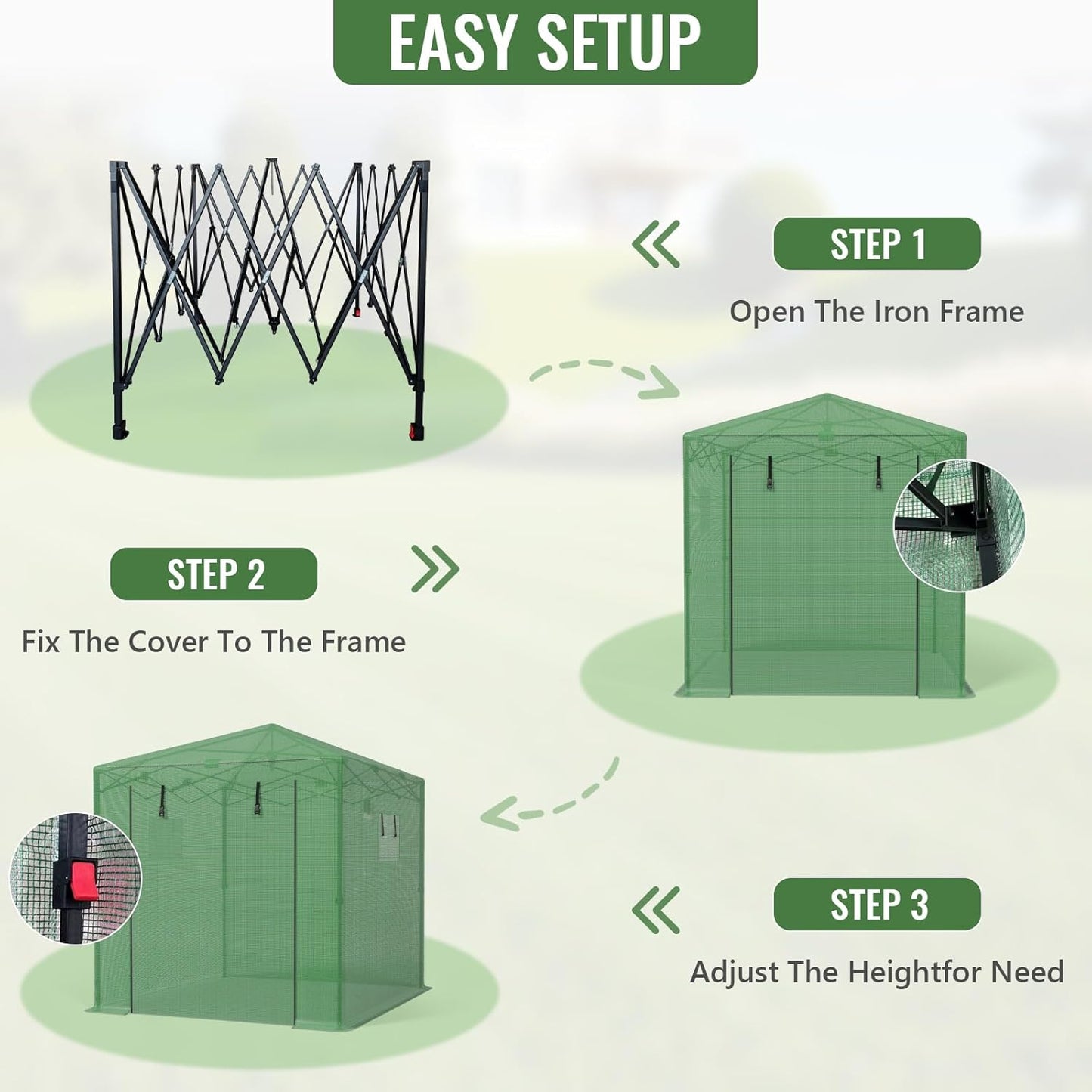 8X6 FT Pop Up Greenhouse,Greenhouse for Outdoors, Portable Walk-in Greenhouses with Roll-Up Zipper Door, PE Cover Greenhouses for Garden and Backyard, Easy Setup
