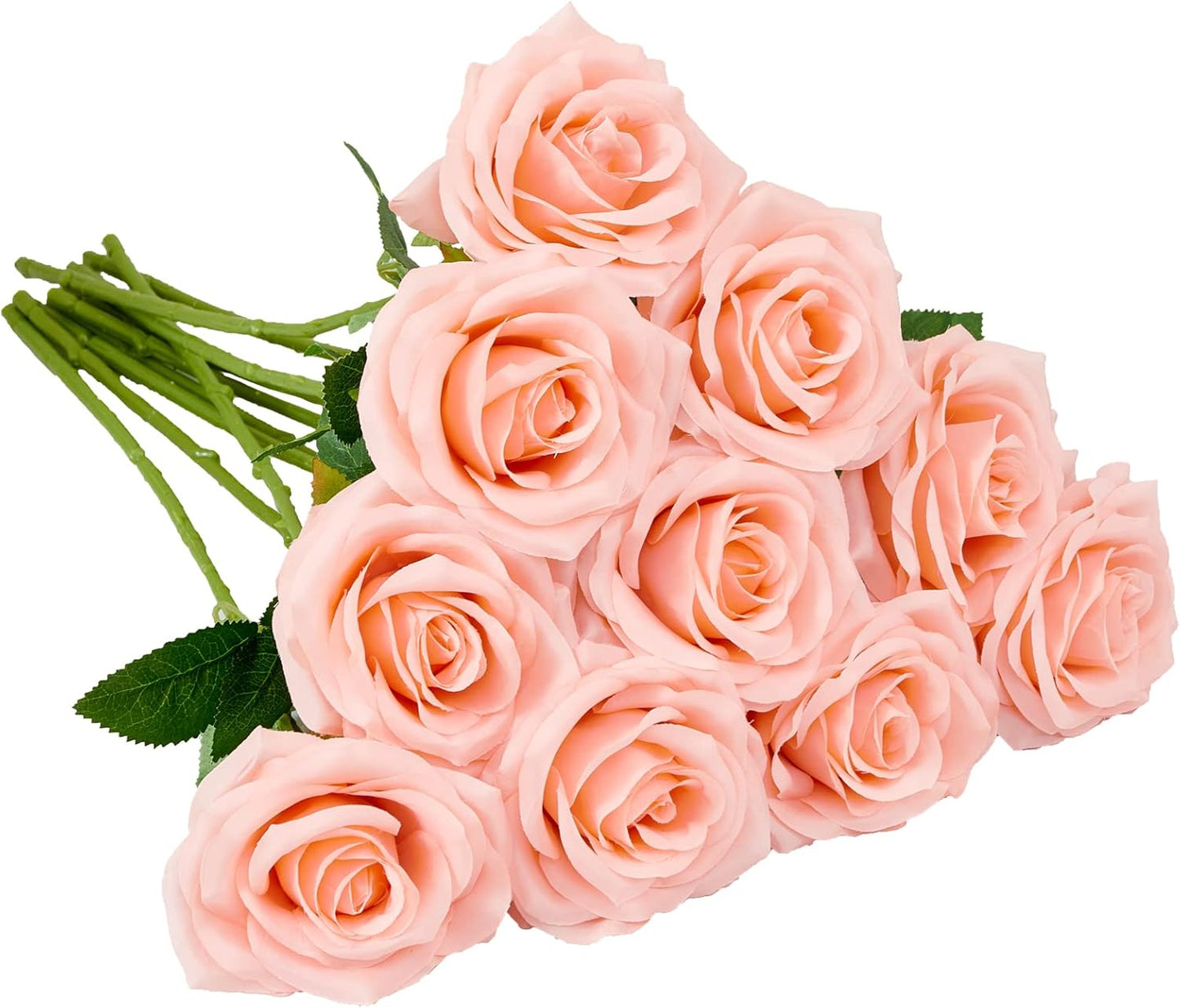 Artificial Rose 10pcs Open Flower Bouquet Faux Rose Stems for Wedding Arrangement, Bridal Bouquet, Centerpiece, Fake Faux Silk Flowers (Coral Peach)