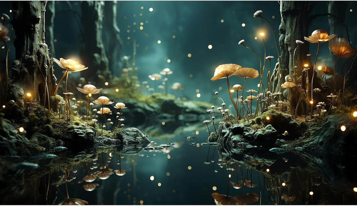 Fantasy Aquarium Background Rock Flowers Tranquil Water Scene Terrarium Backdrop Fantasy Lights Fish Tank Background Reptile Habitat Backdrop Aquarium Poster Wallpaper Decor Vinyl 60x24in