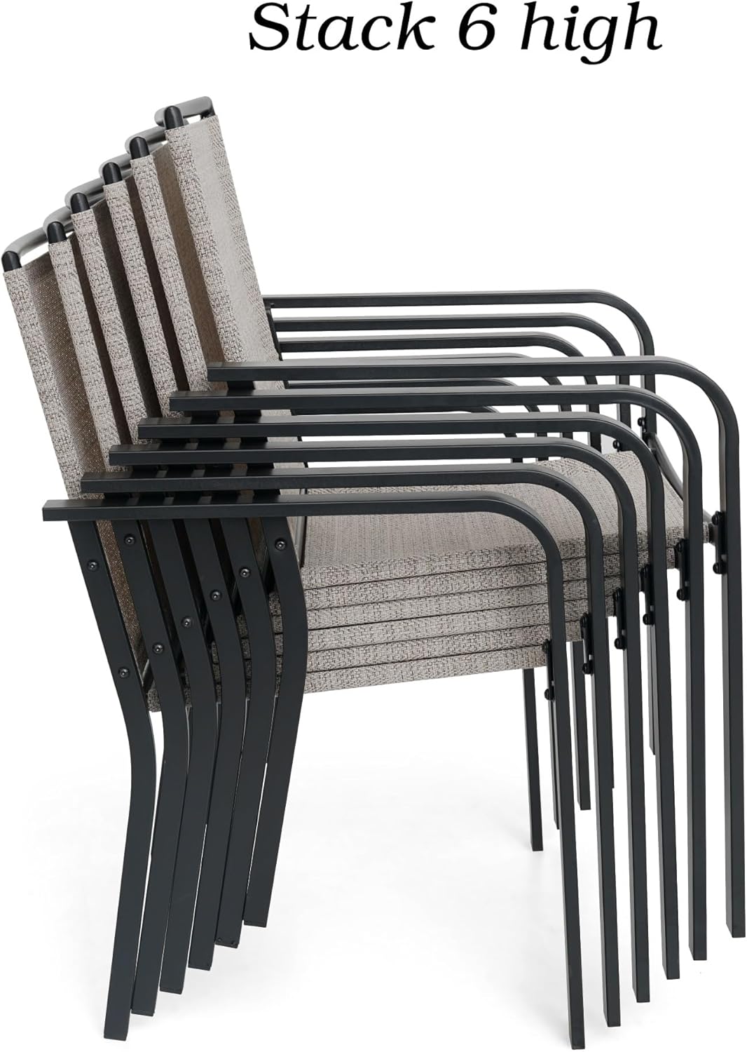 7-Piece Outdoor Patio Dining Set, 6 Stackable Patio Chairs & Rectangular Dining Table with All Weather Frame Furniture Set - Beige Gray