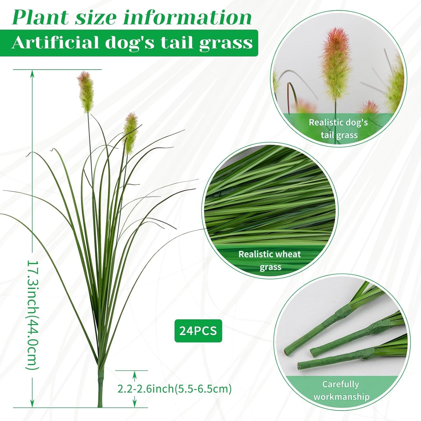 Artificial Grass Plants Outdoor 24 Bunches Fake Onion Grasses with Plush Fake Shrubs Plant Flowers Faux Greenery Wheat Sea Grass for Outside Garden Indoor House Home Office Room Décor (Green & Red）