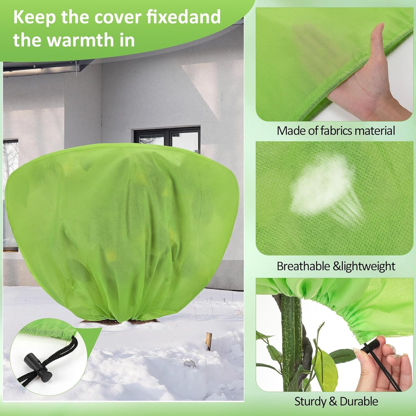 12 Pcs Winter Plant Covers Freeze Protection 39.4x23.6 Inch Horizontal Shrub Tree Rose Plant Protection Bags Frost Blanket with Drawstring for Fall Winter Outdoor Garden Planting (Green)