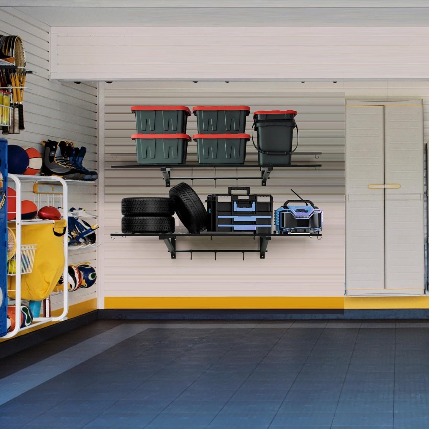 2-Pack 1.6X4 FT Garage Shelving Wall Mounted Holds Up to 800 Lbs Heavy Duty Wall Shelf, Black Metal Floating Adjustable Wall System Shelves for Garage Storage, Shed