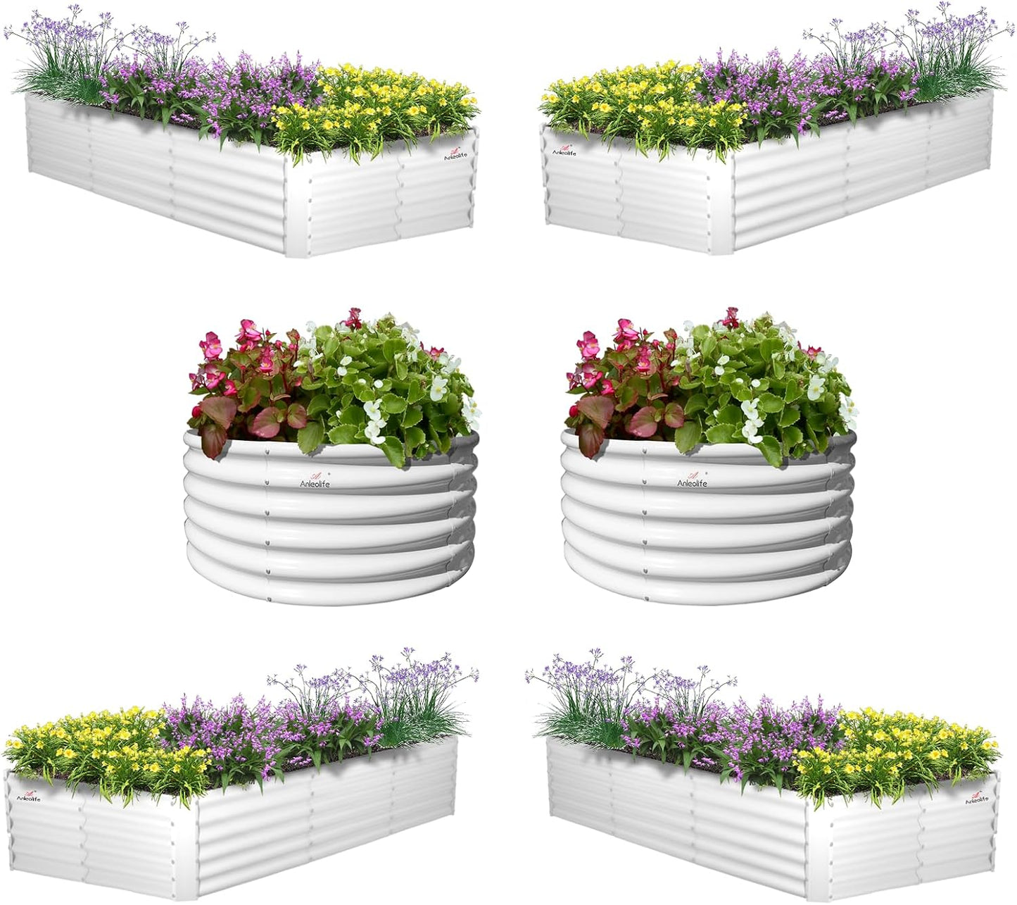 A ANLEOLIFE 6-Pack 4X4X1.5ft & 8X4X1.5ft Deep Root Galvanized Raised Garden Beds Outdoor for Planting Vegetables Flowers Herb,Antique White