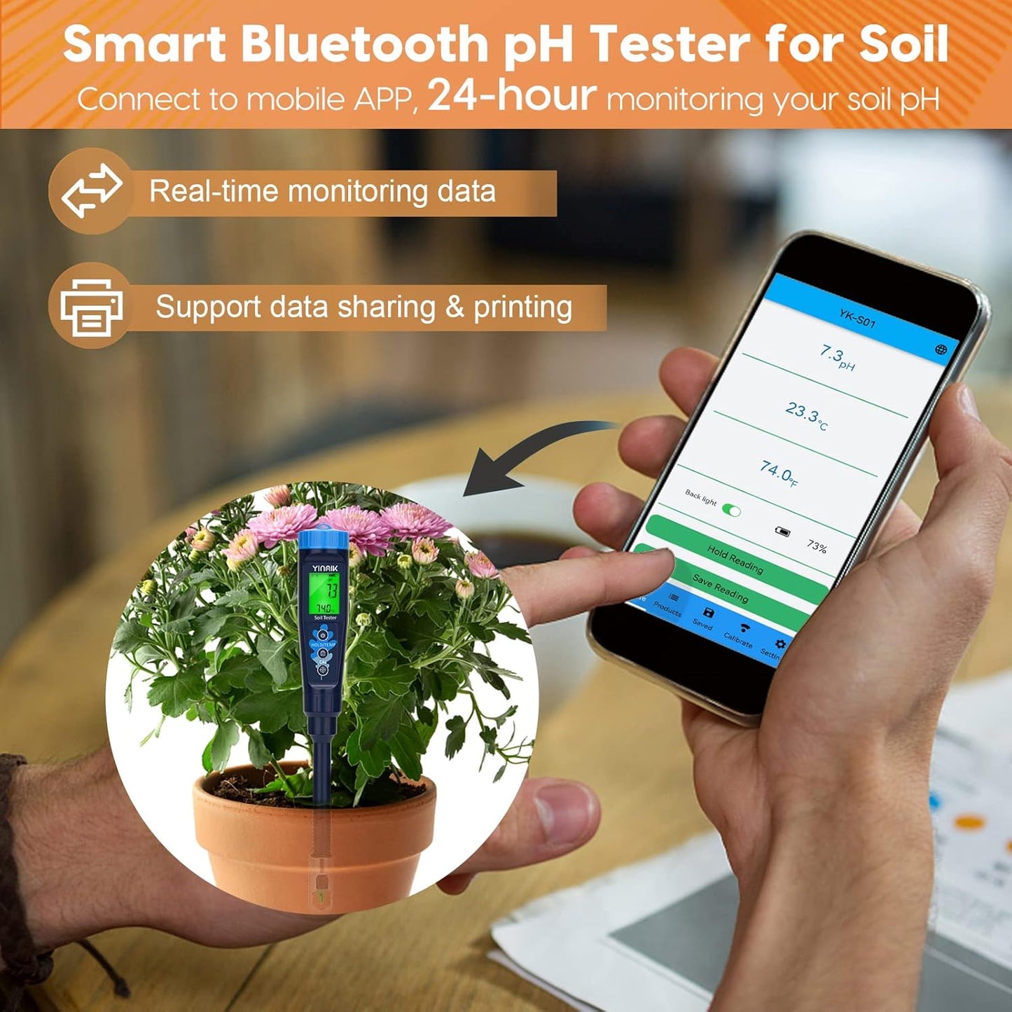 Digital pH Tester for Soil, Soil pH Test Kit for Indoor Potted Plants, Professional pH Meter for Soil and Water, Measuring Soil pH for Garden, Grass,Lawn, Greenhouse,Outdoor,Farming, Yard Use