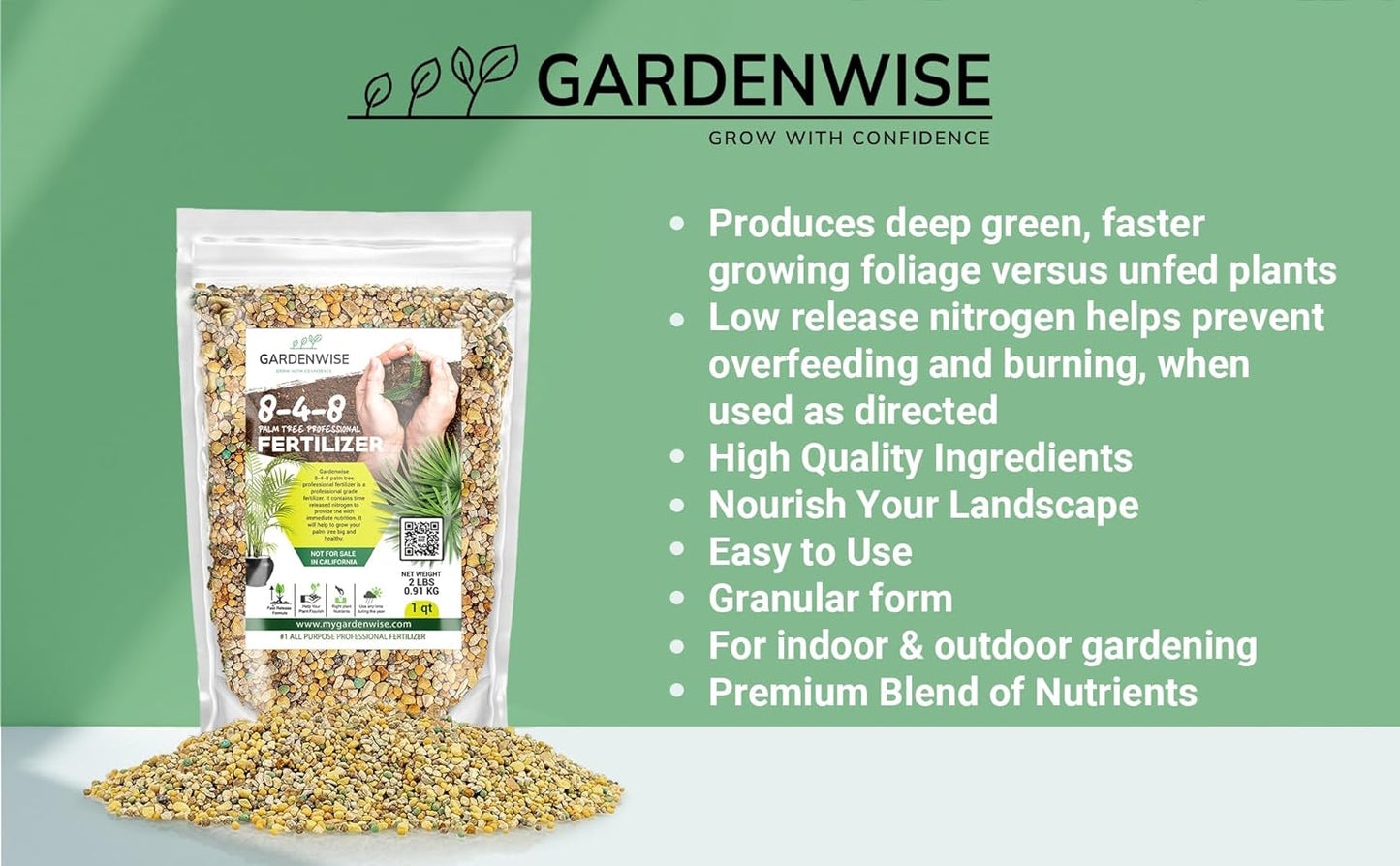 8-4-8 Professional Palm Tree Fertilizer Plant Food; for Indoor Potted Plants and Outdoor Landscape Palm Trees; Quick-Release Nitrogen Fertilizer and Continuous Feeding (1 Quart)