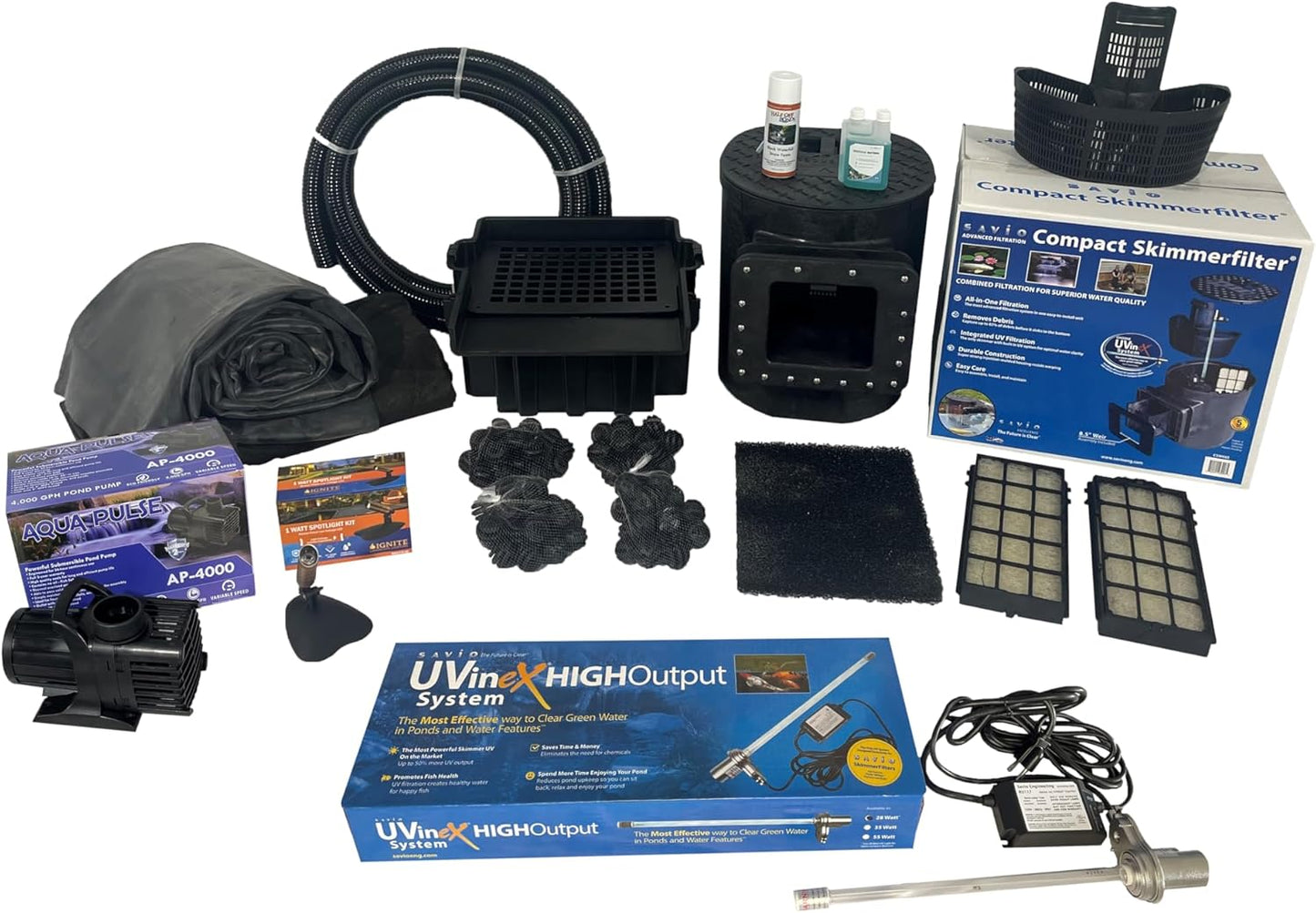 HALF OFF PONDS Savio Select 4,000 GPH Submersible Pump Pond Kit with 15' x 20' EPDM Rubber Pond Liner, UV Clarifier for Water Garden & Koi Pond