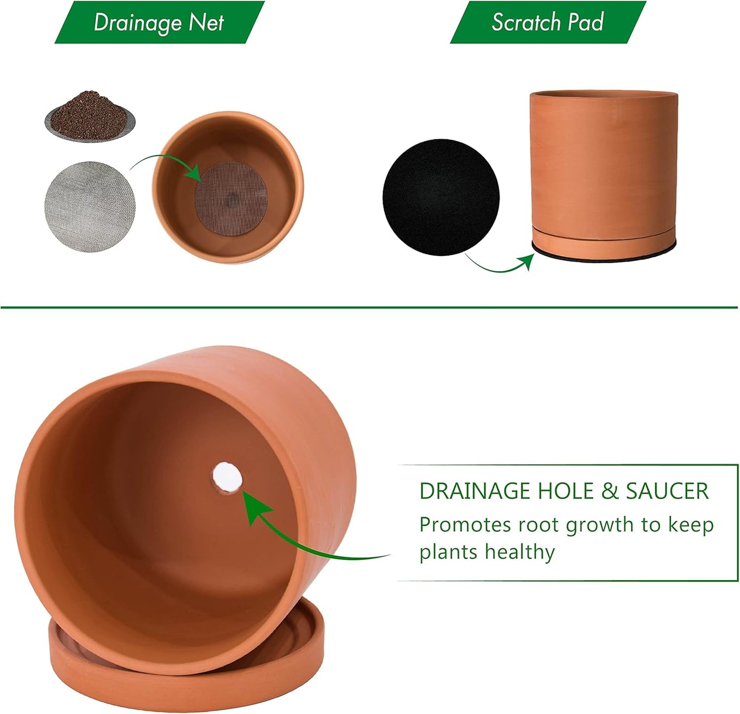 D'vine Dev X-Small 4 Inch Terracotta Plant Pot with Drainage Hole and Saucer, Round Cylinder Planter Pot for Indoor Plants, 40-X-A-1