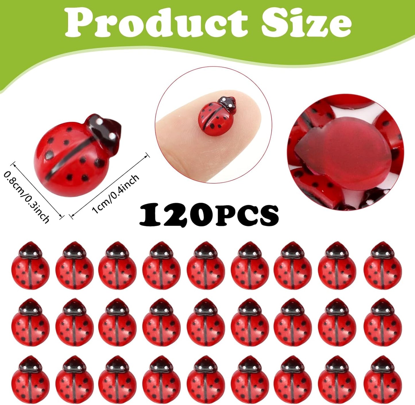 120PCS Mini Luminous Ladybug, Tiny Resin Ladybug Miniature Figurines, Glow in Dark Animals for Fairy Garden Dollhouse Micro Landscape Decor