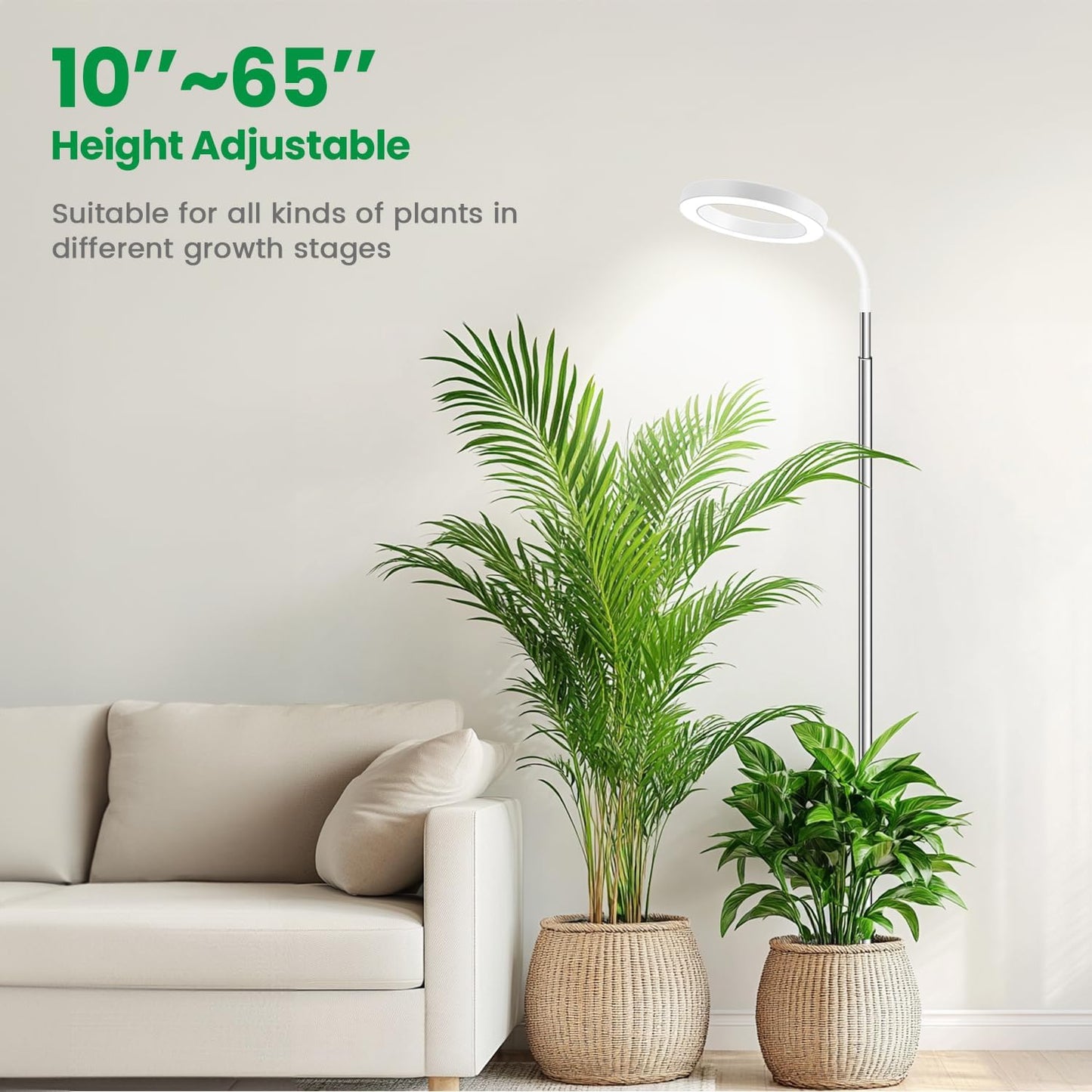 Garpsen Full Spectrum Grow Light, [2Pack]LED Plant Lights for Indoor Growing with 360° Gooseneck, 3 Colors Modes and 5 Dimmable Levels, 65'' Height Grow Lamp with 6/12/16H Timer, for Large Plant Light