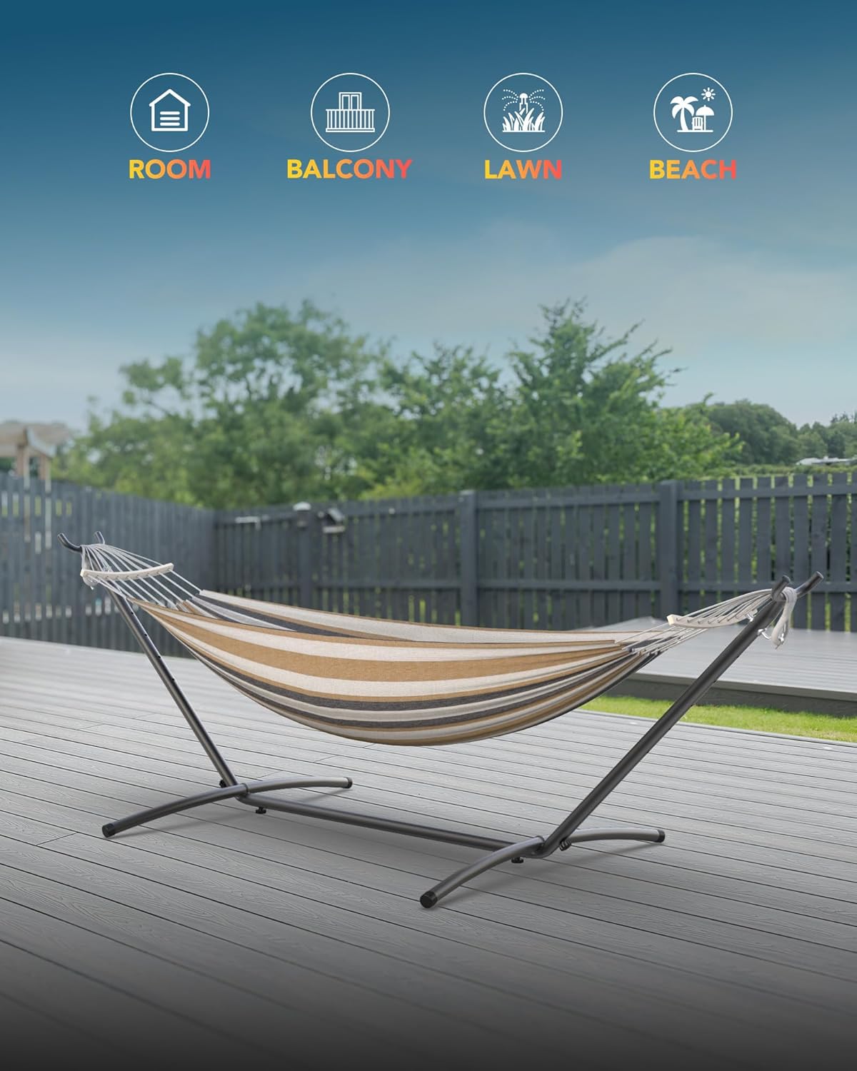 Double Hammock with Space-Saving Steel Stand, 2 Person Heavy-Duty Hammock for Garden, Yard or Outdoor, 600lbs Capacity, Coffee