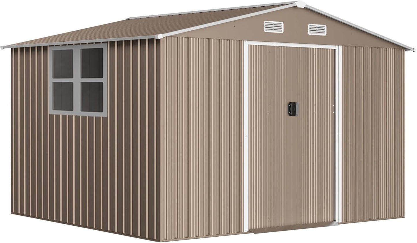 10FT x 8FT Metal Outdoor Storage Shed,Garden Sheds & Outdoor Storage w/Lockable Sliding Doors & Air Vent,Metal Shed for Backyard,Garden,Patio,Lawn