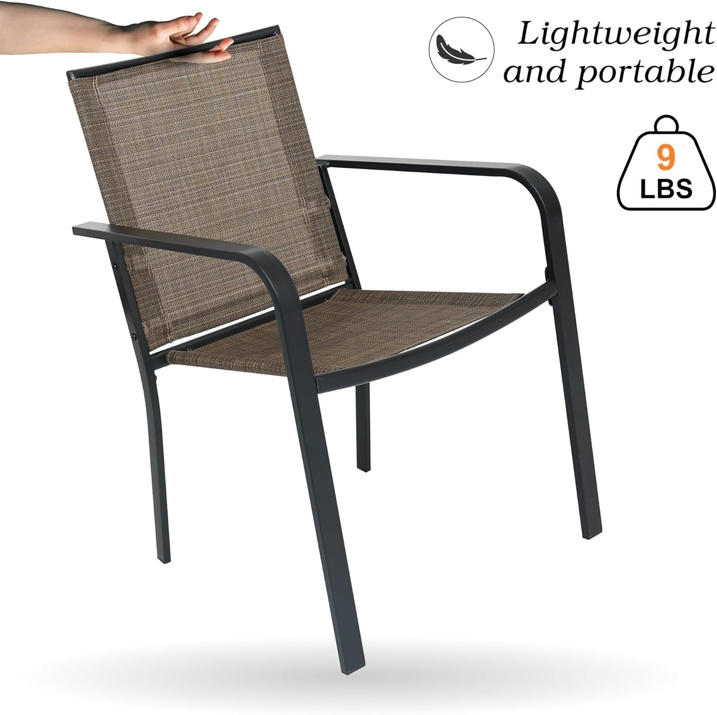 7-Piece Outdoor Patio Dining Set, 6 Stackable Patio Outoor Chairs & Rectangular Dining Table with All Weather Frame Furniture Set - Brown Tan