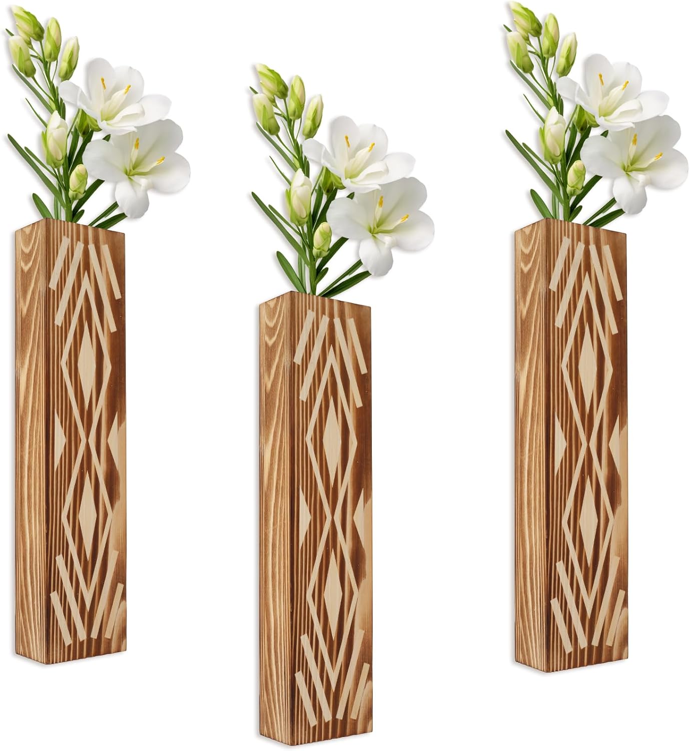 3PCS Wood Wall Planter for Indoor Plants, Wall Planter Vase, Stylish Wood Hanging Vase, Decorative Wood Wall Pocket Vase, Rectangular Hanging Planter for Living Room Bedroom Office(Brown)