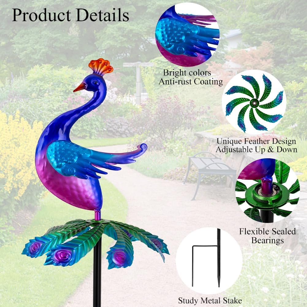 Wind Spinners Outdoor, Peacock Wind Sculptures & Spinner, Garden Windmill for Yard, Garden, Patio, Lawn Decor