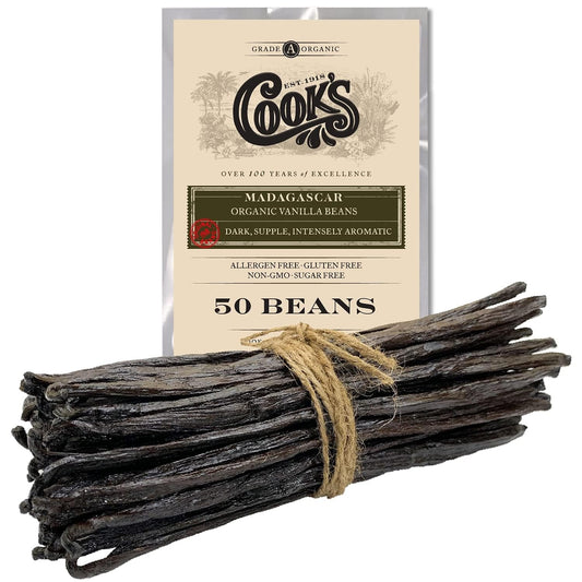 50 Organic Madagascar Whole Vanilla Beans, Grade A Vanilla Pods, Premium Vanilla Beans for Making Extract & Baking - Cook’s