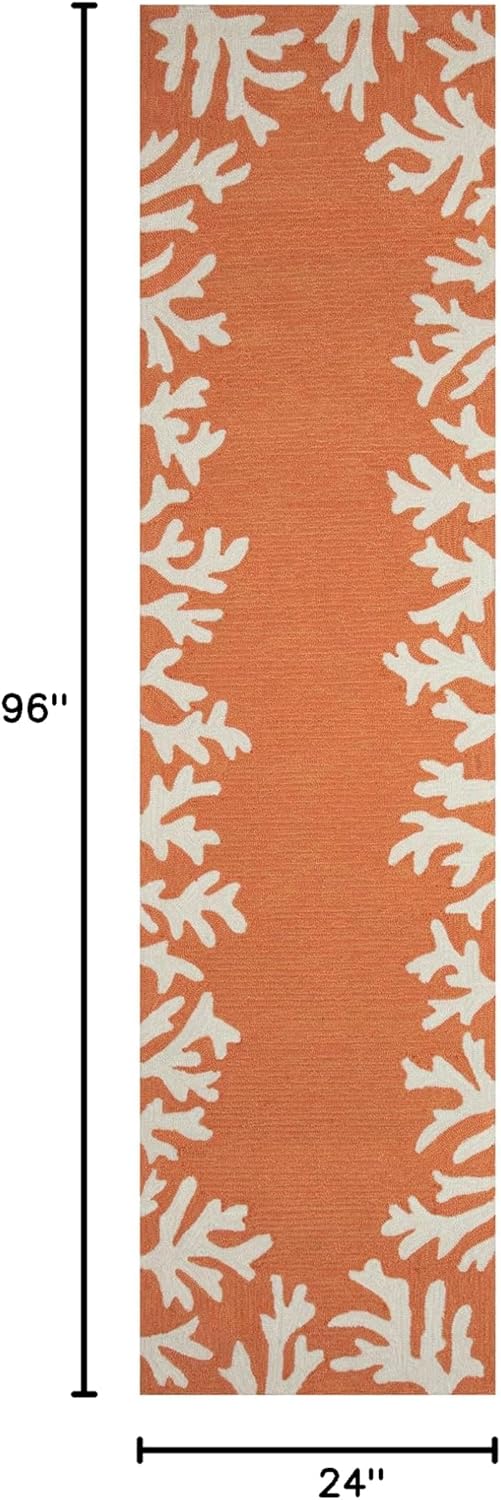 Liora Manne CAPRI Indoor/Outdoor Handmade Synthetic Blend Durable Area Rug - Traditional Border Coastal Beach Accent (Coral Border Coral) (2' x 8')