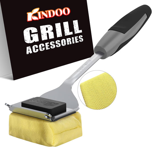 Grill Cleaning Brush Bristle Free for Outdoor Grill Brush Extended Handle for Cast Iron Stainless-Steel Grates, Replaceable BBQ Cleaner Brush Head, Steam Safe Grill Brush with Scraper, Black